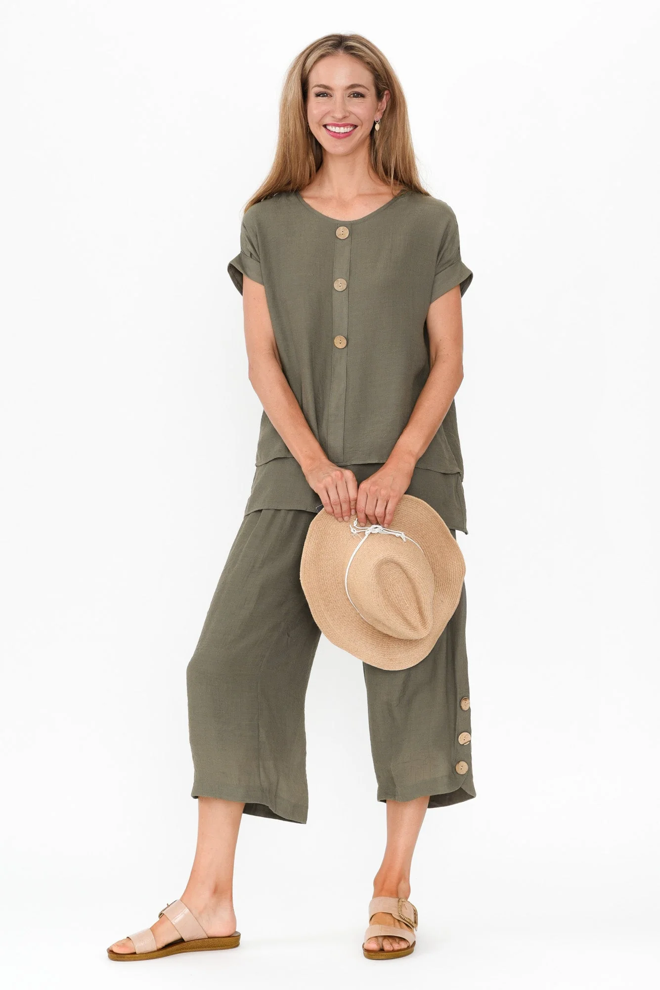 Abilene Khaki Button Top - Image 3