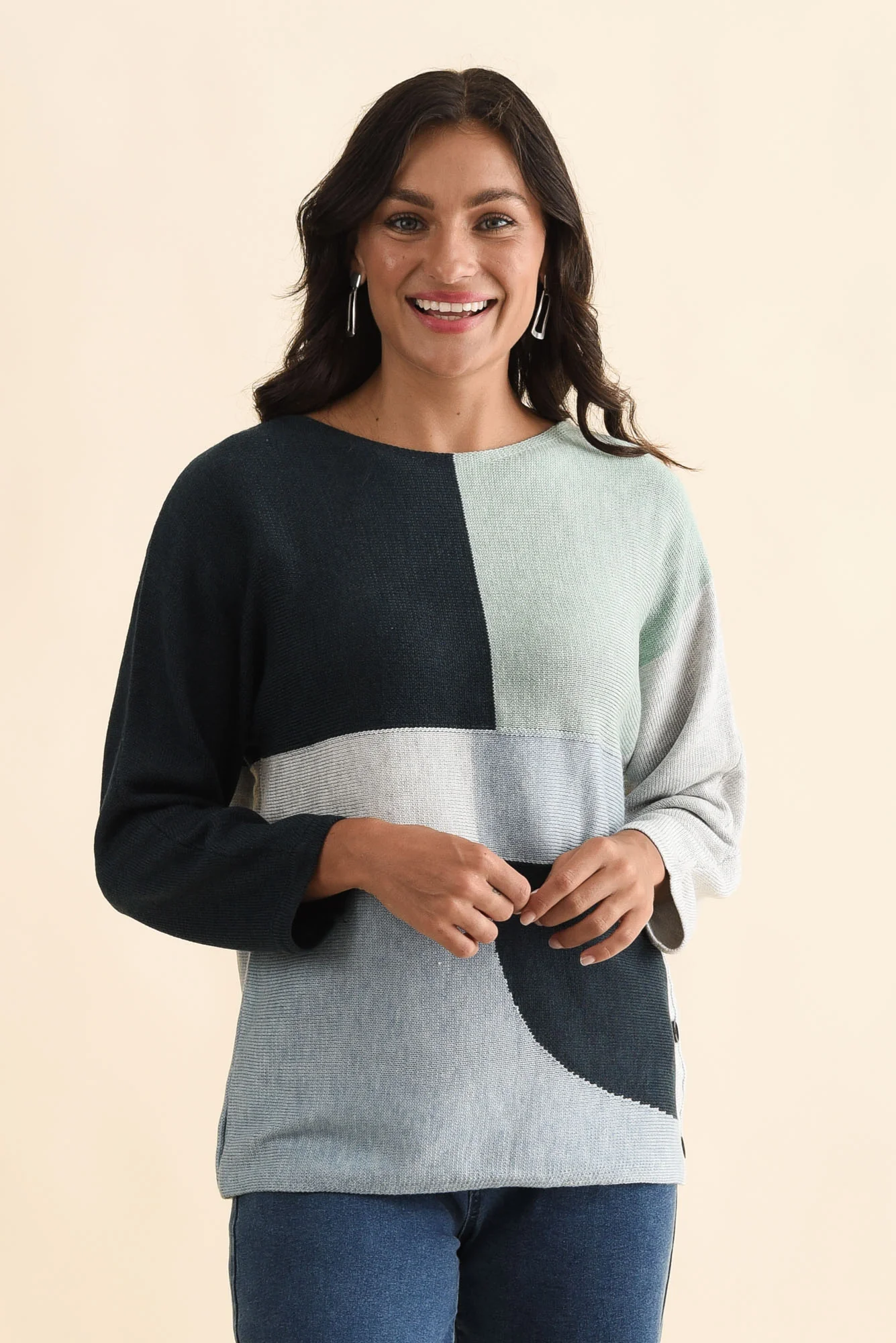 Acton Blue Splice Wool Blend Sweater