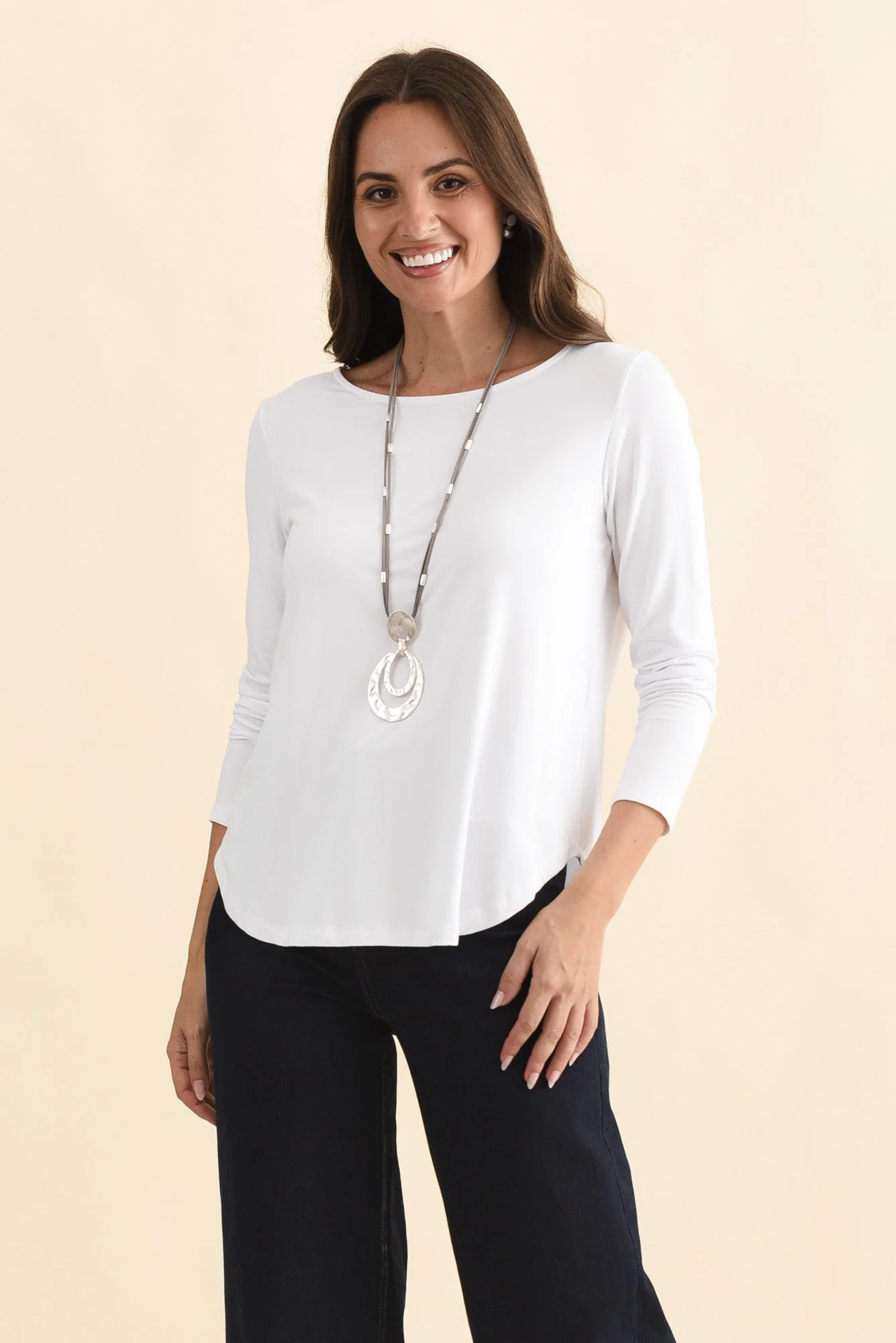 Adele White Long Sleeve Bamboo Tee