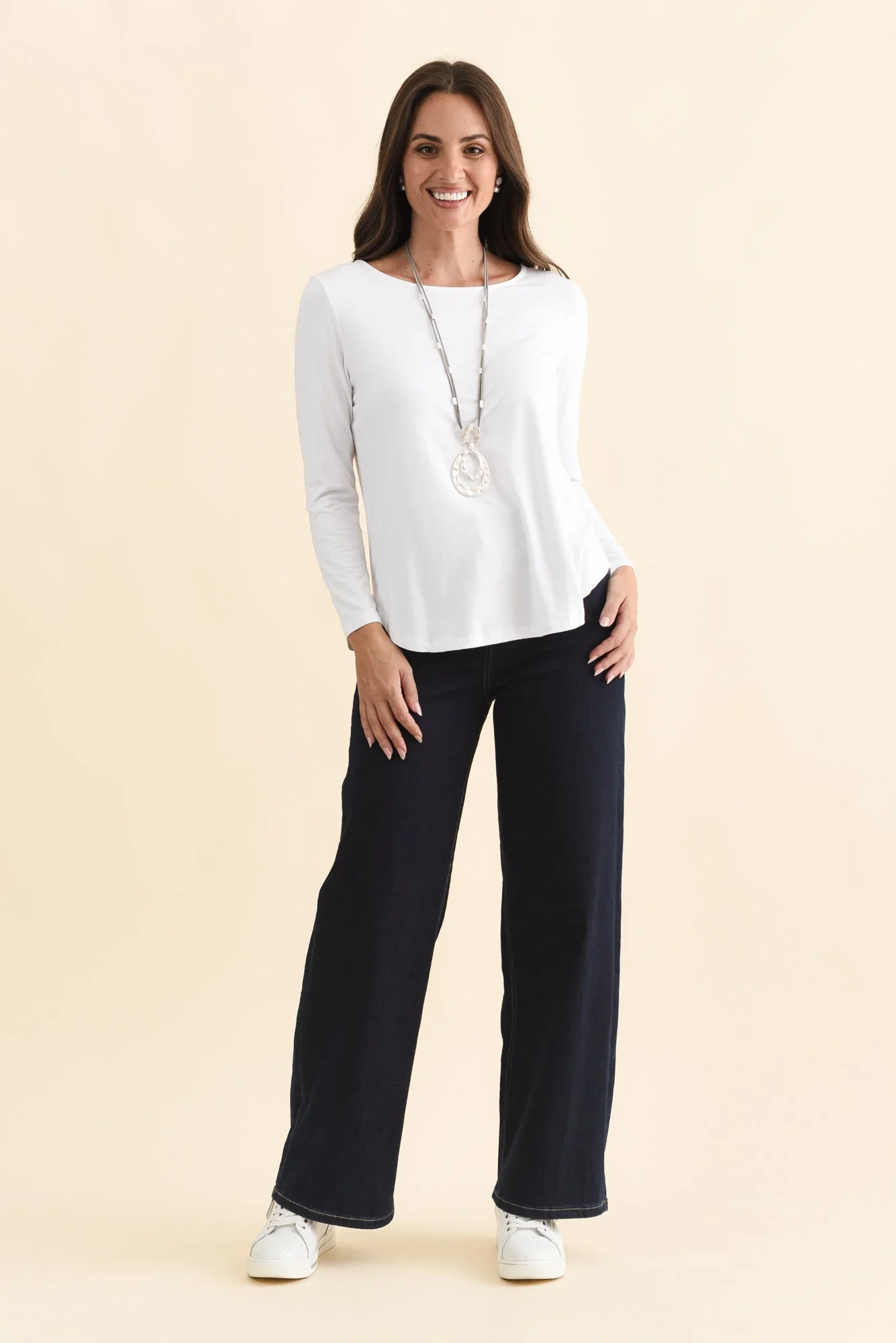 Adele White Long Sleeve Bamboo Tee - Image 2