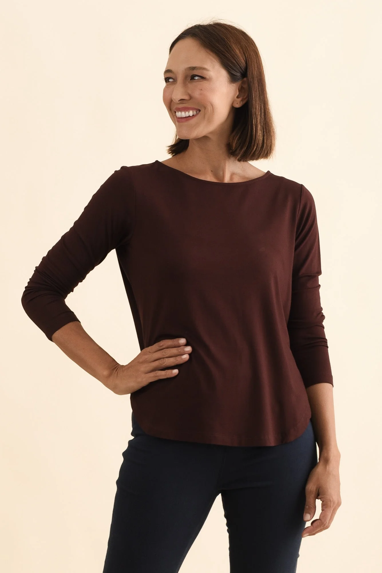 Adele Wine Long Sleeve Bamboo Tee