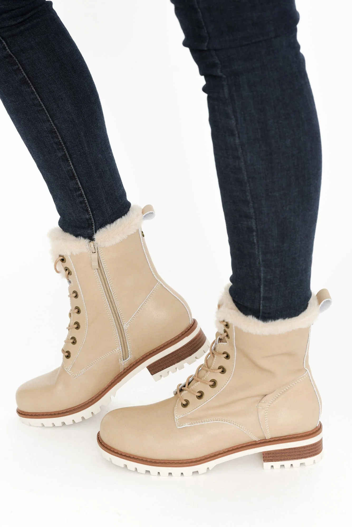 Ainslie Cream Leather Faux Fur Boot - Image 5