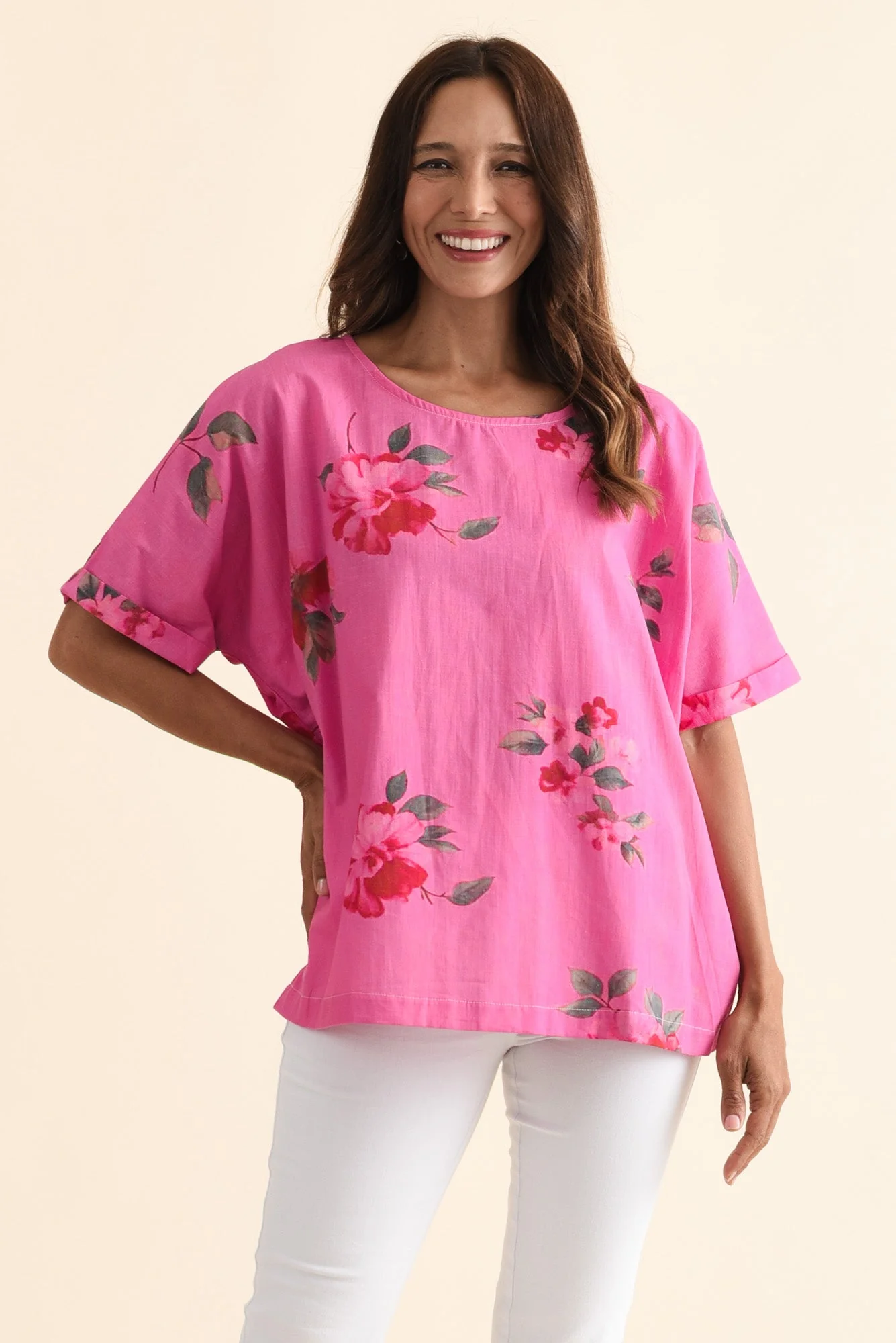 Aliya Pink Flower Cotton Top