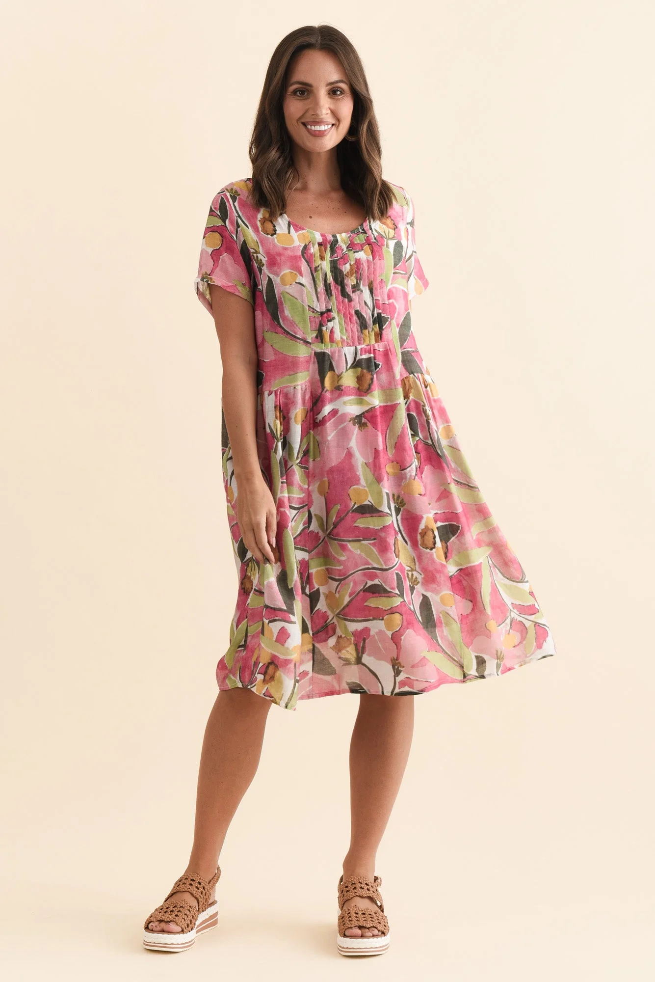 Alysse Pink Botanical Pocket Dress