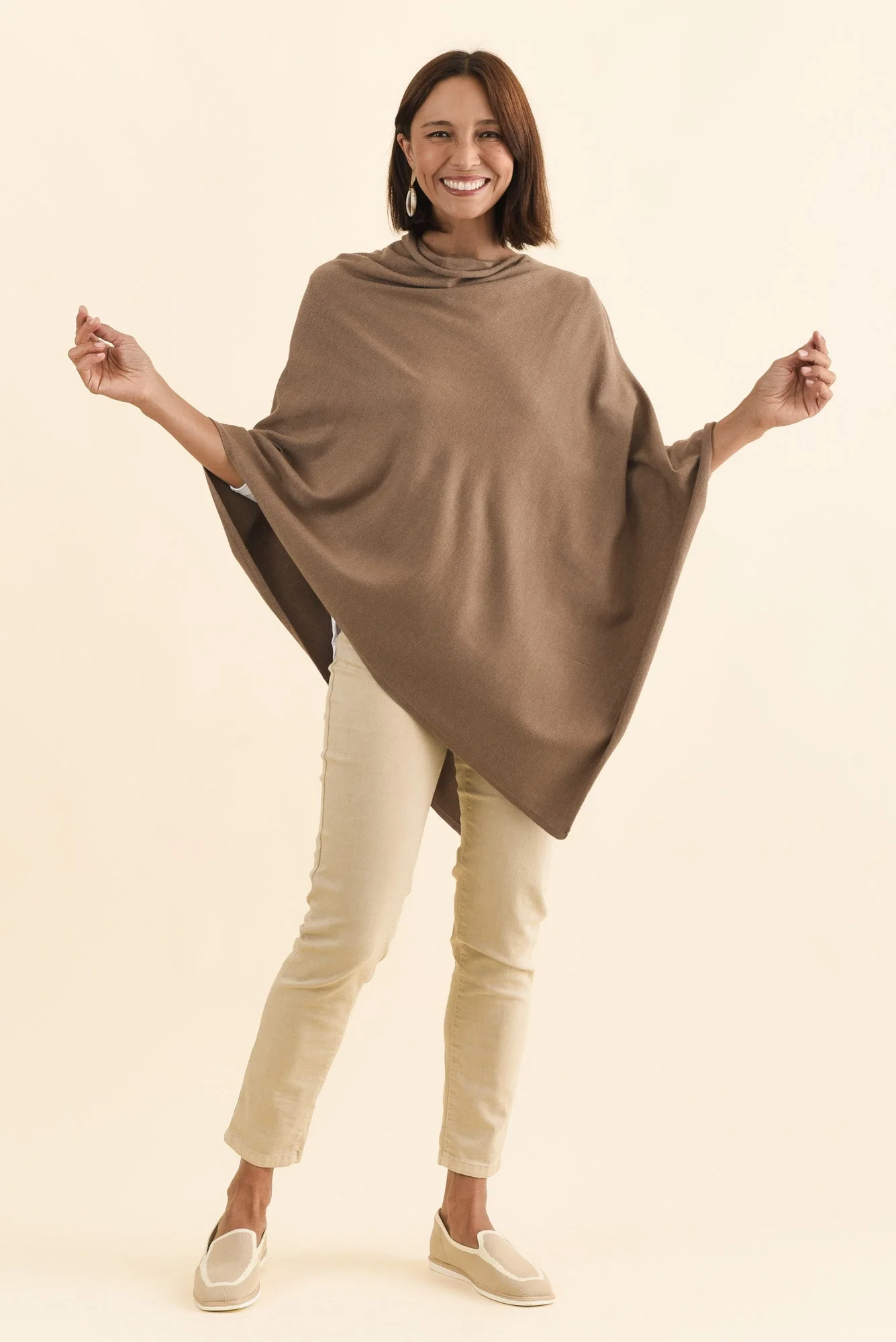 Amy Chocolate Wool Blend Poncho - Image 6
