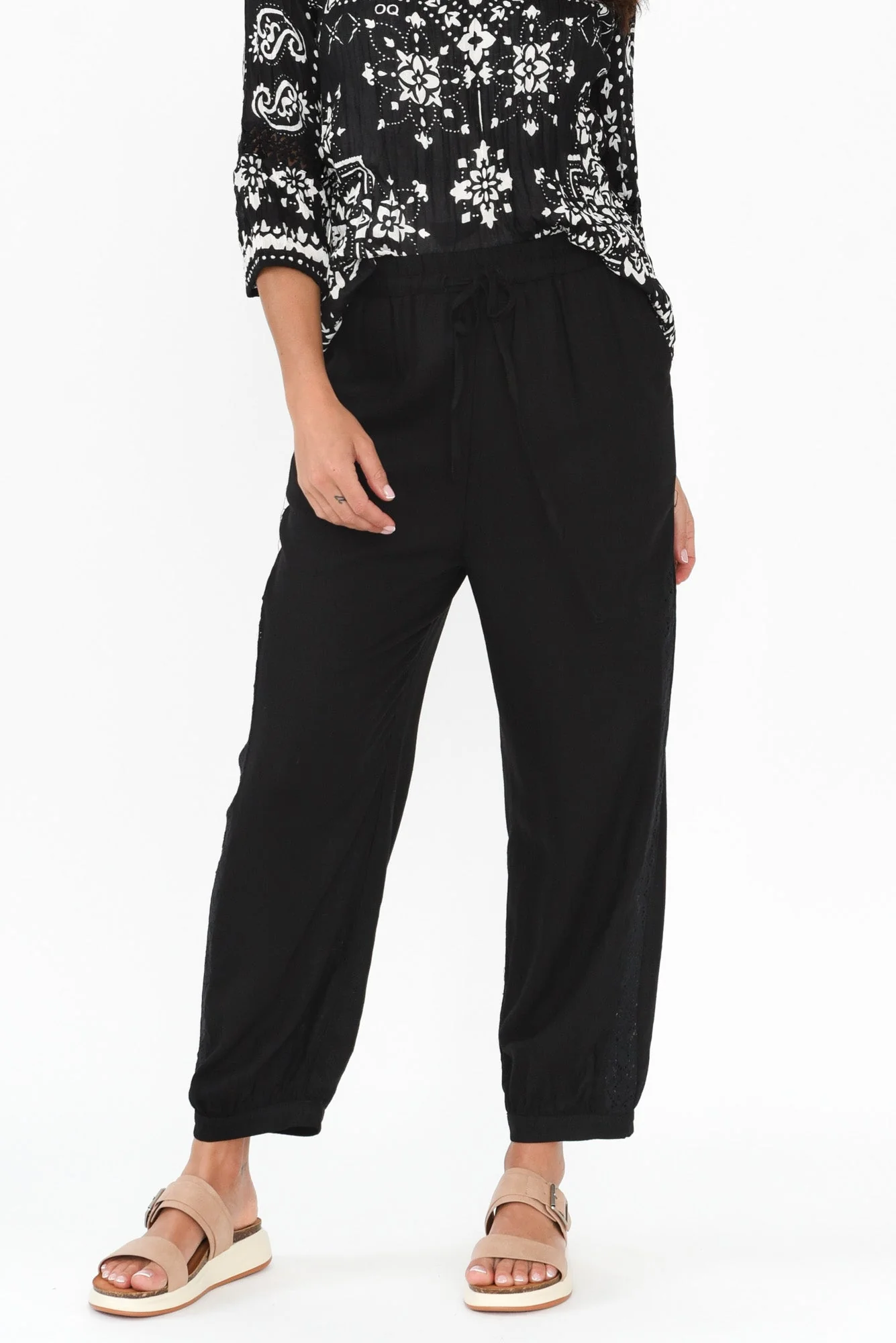 Beretta Black Lace Linen Blend Pants