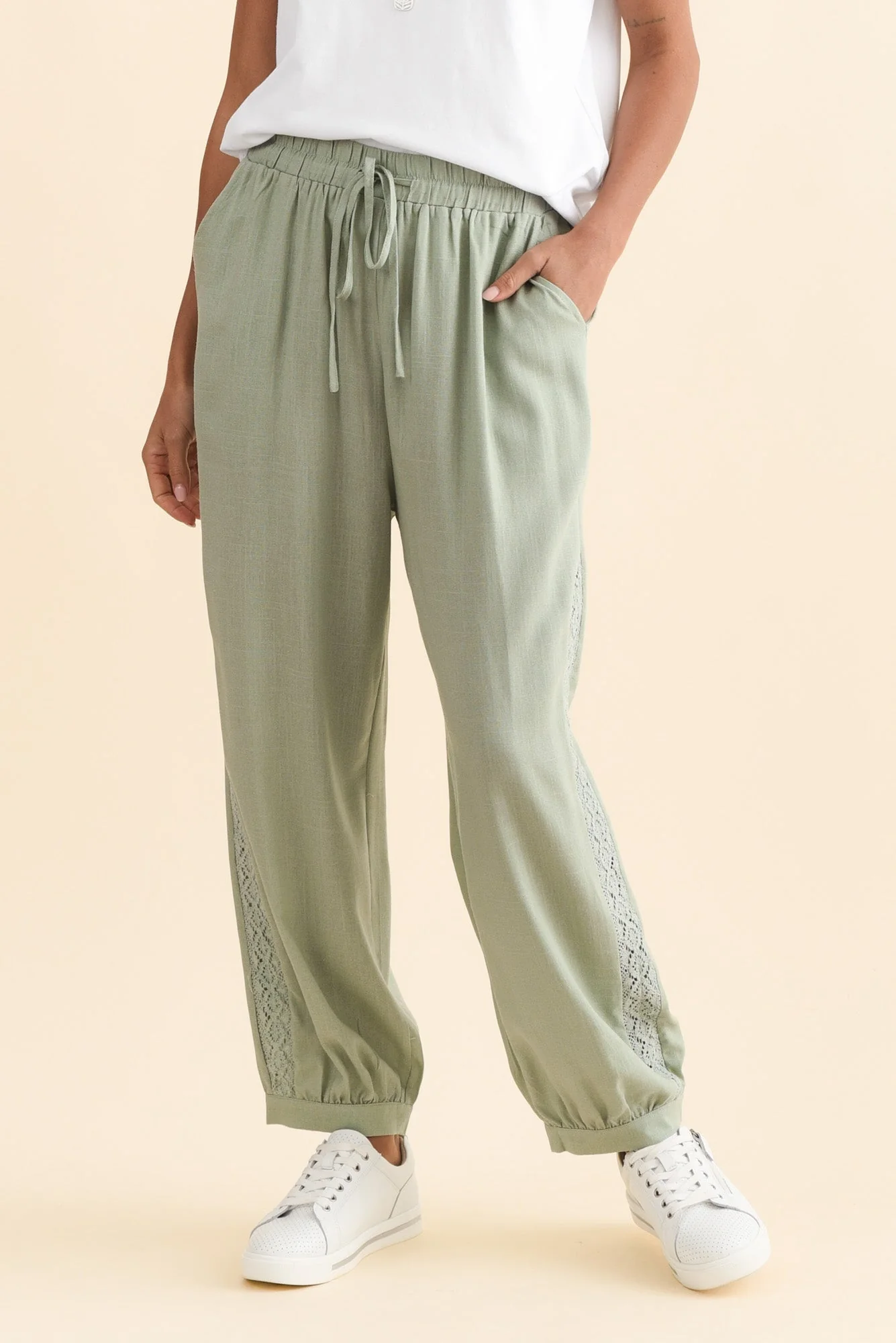 Beretta Khaki Lace Linen Blend Pants