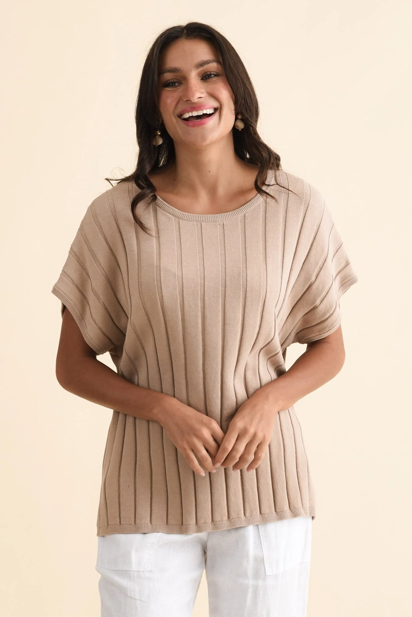 Blake Beige Cotton Linen Knit Top