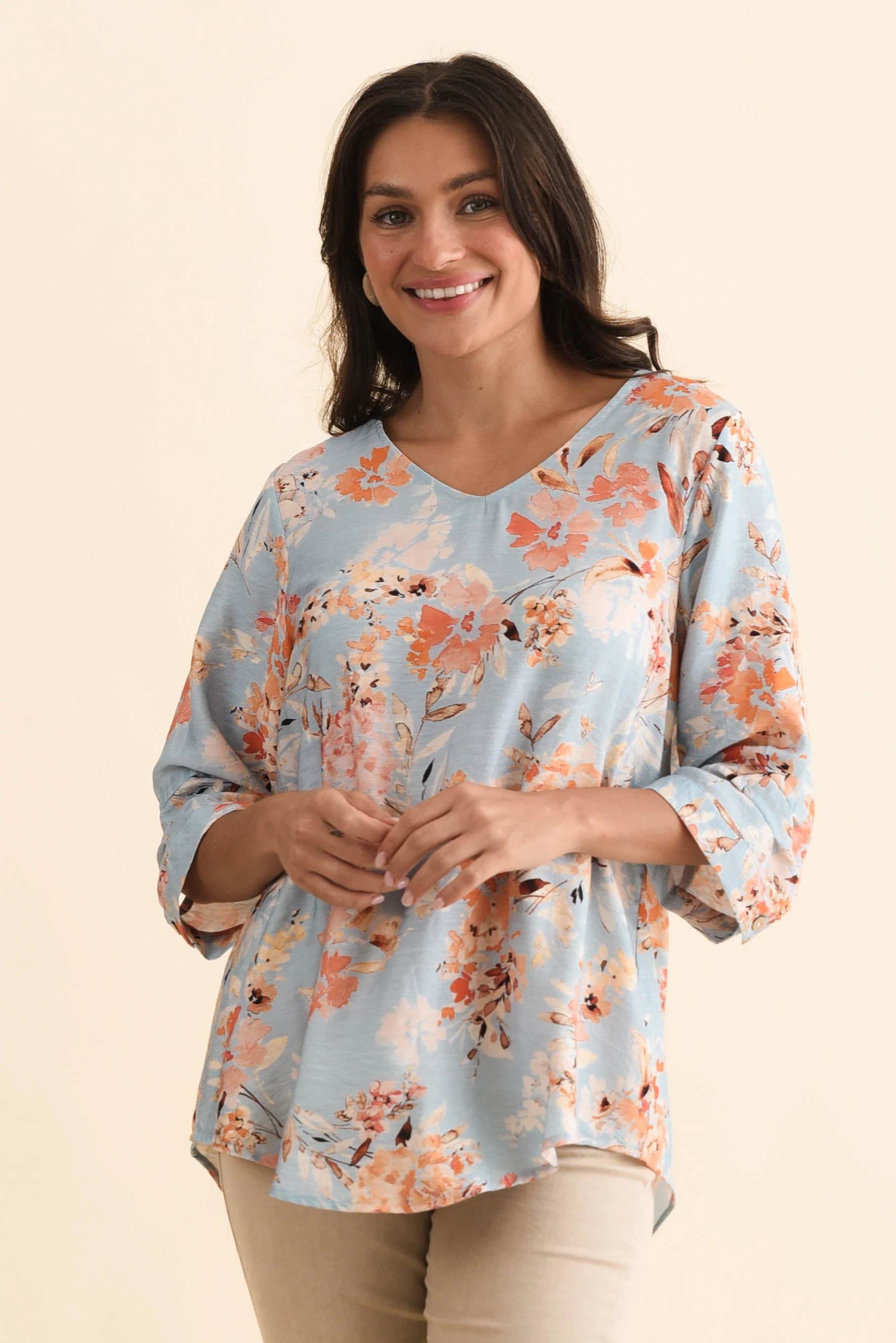 Breanne Blue Garden Button Top