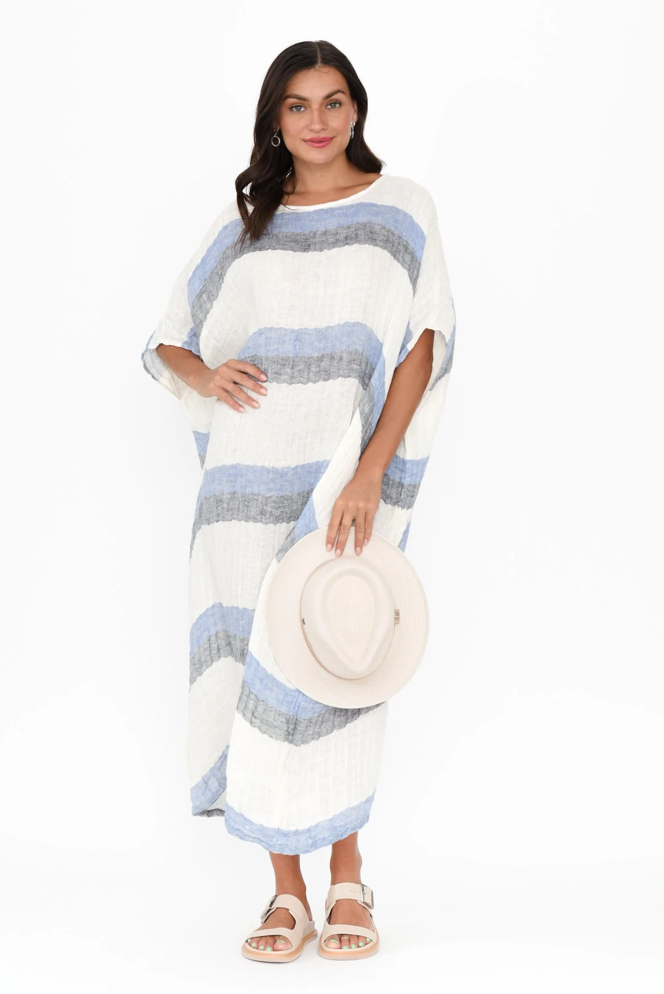 Brinley Navy Stripe Linen Dress