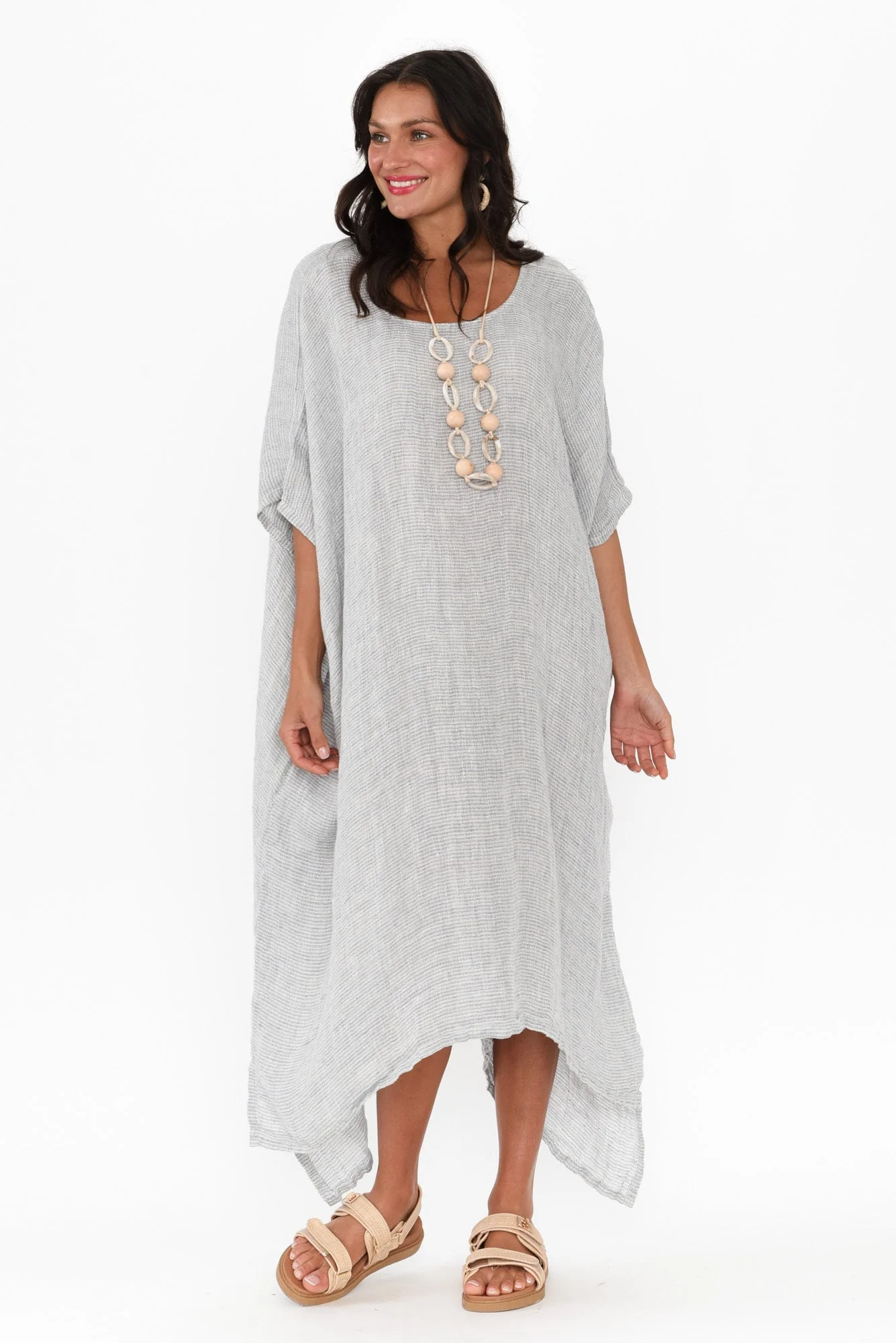 Buffy Light Blue Stripe Linen Kaftan