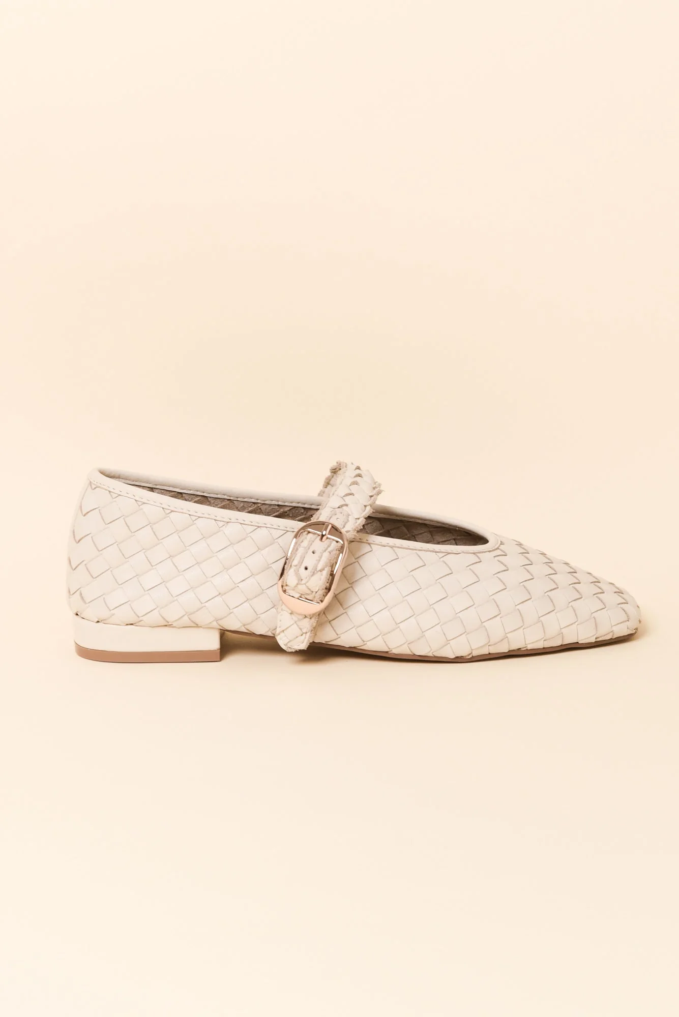 Bulla Cream Leather Woven Ballet Flat