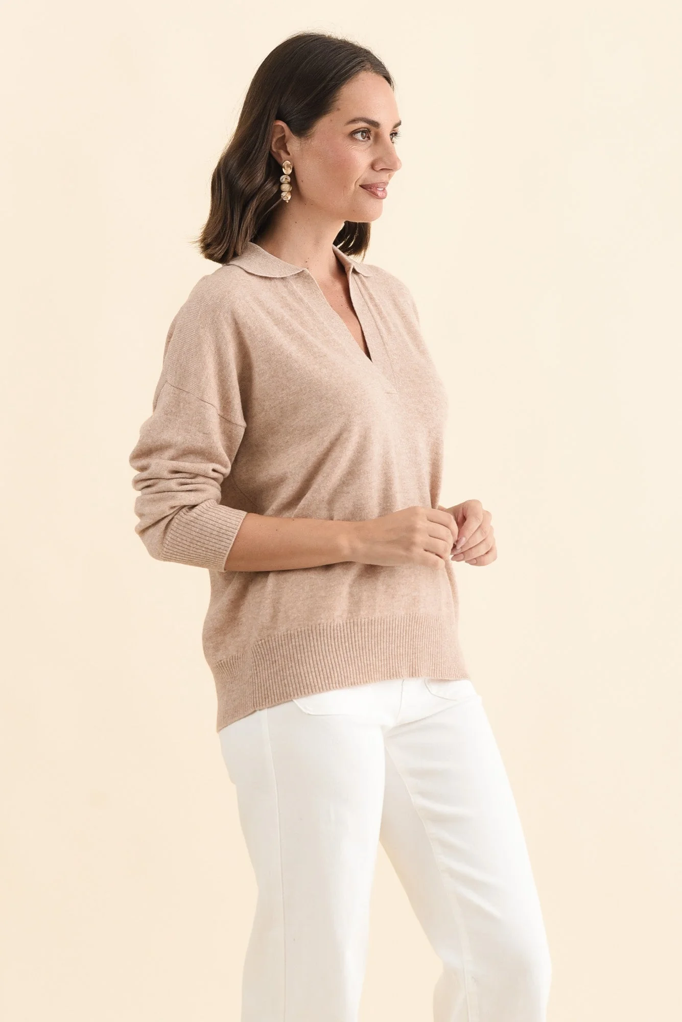Camila Beige Wool Cashmere Sweater - Image 3