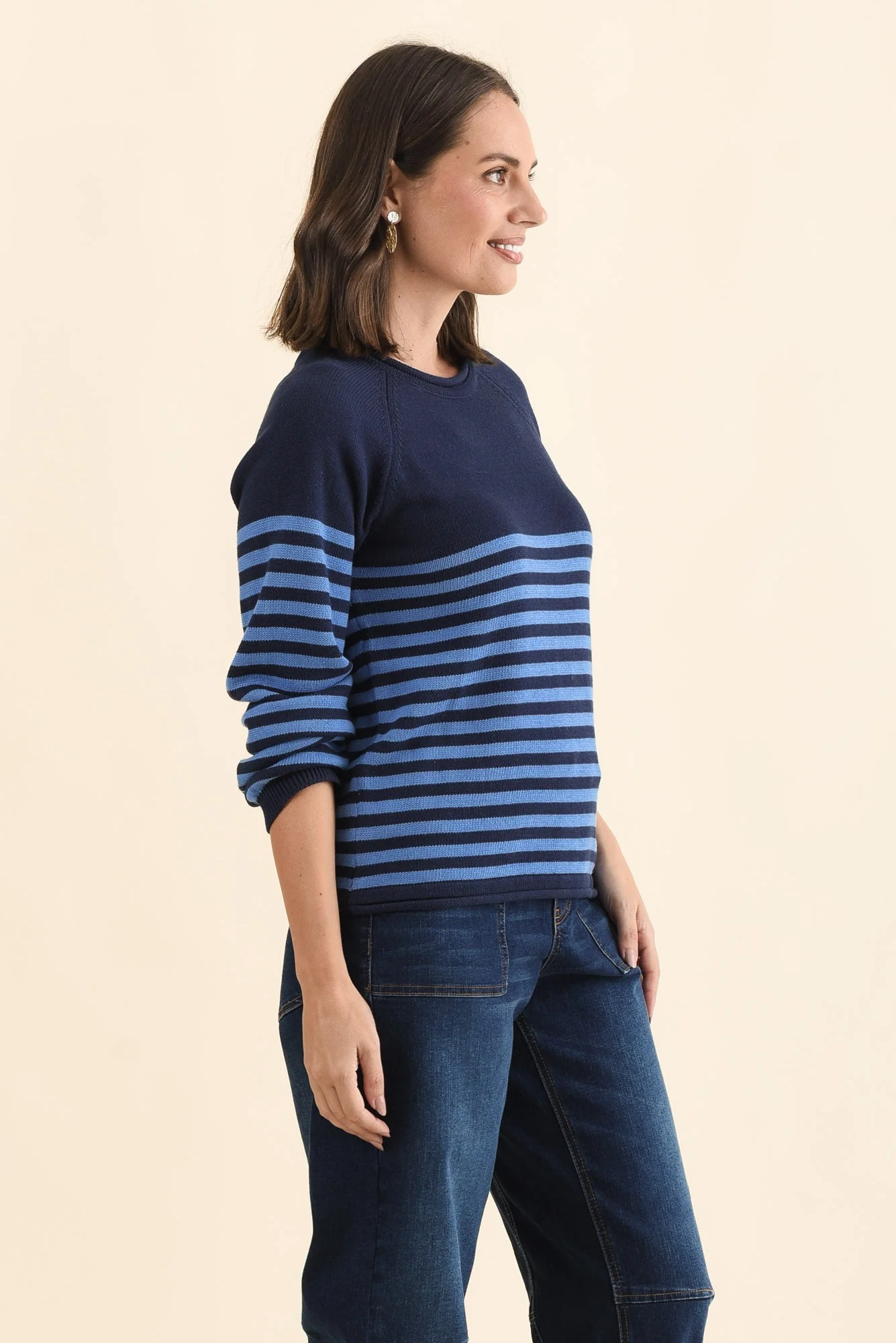Carrie Navy Stripe Cotton Knit Sweater - Image 3