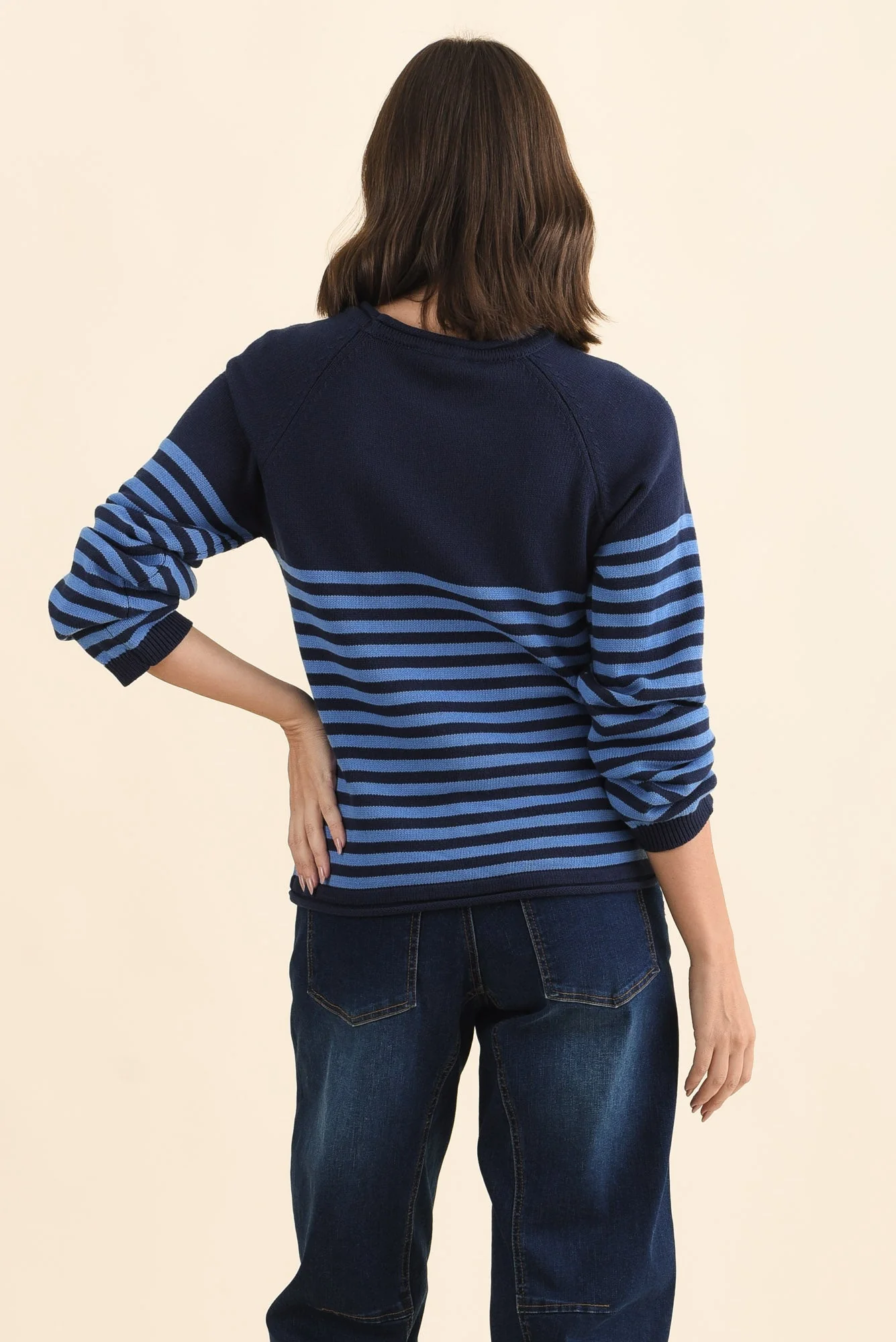 Carrie Navy Stripe Cotton Knit Sweater - Image 4