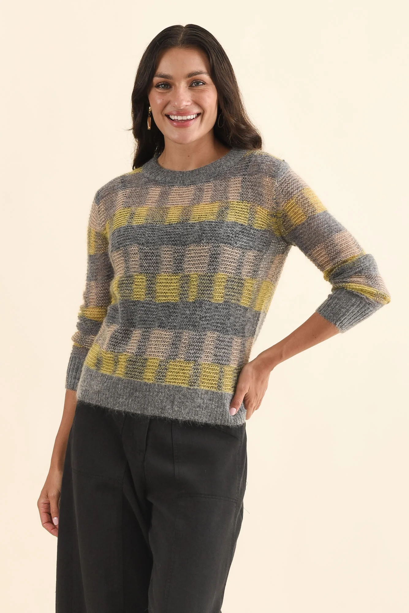 Ciara Camel Stripe Mohair Wool Knit Sweater