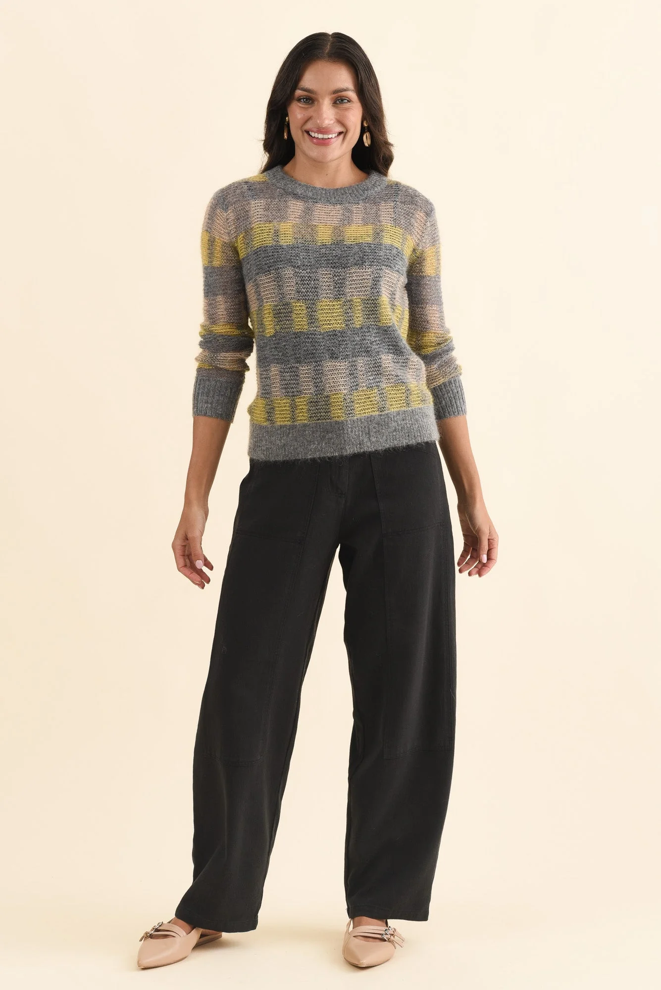 Ciara Camel Stripe Mohair Wool Knit Sweater - Image 2