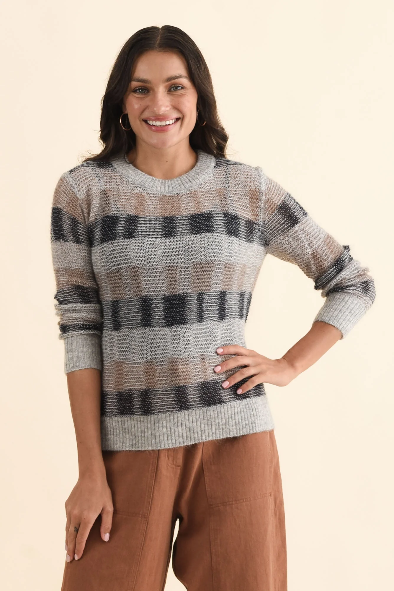 Ciara Grey Stripe Mohair Wool Knit Sweater