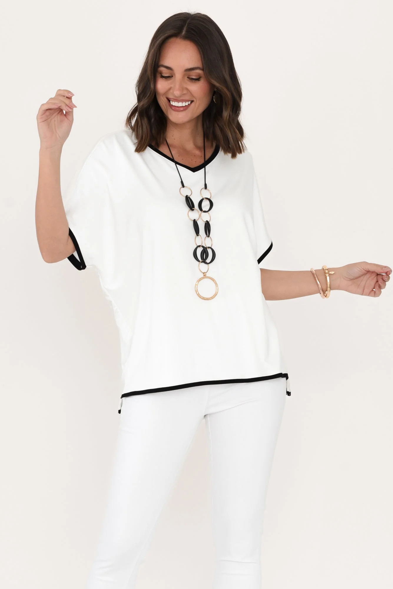 Clara White Contrast Black Trim Tee