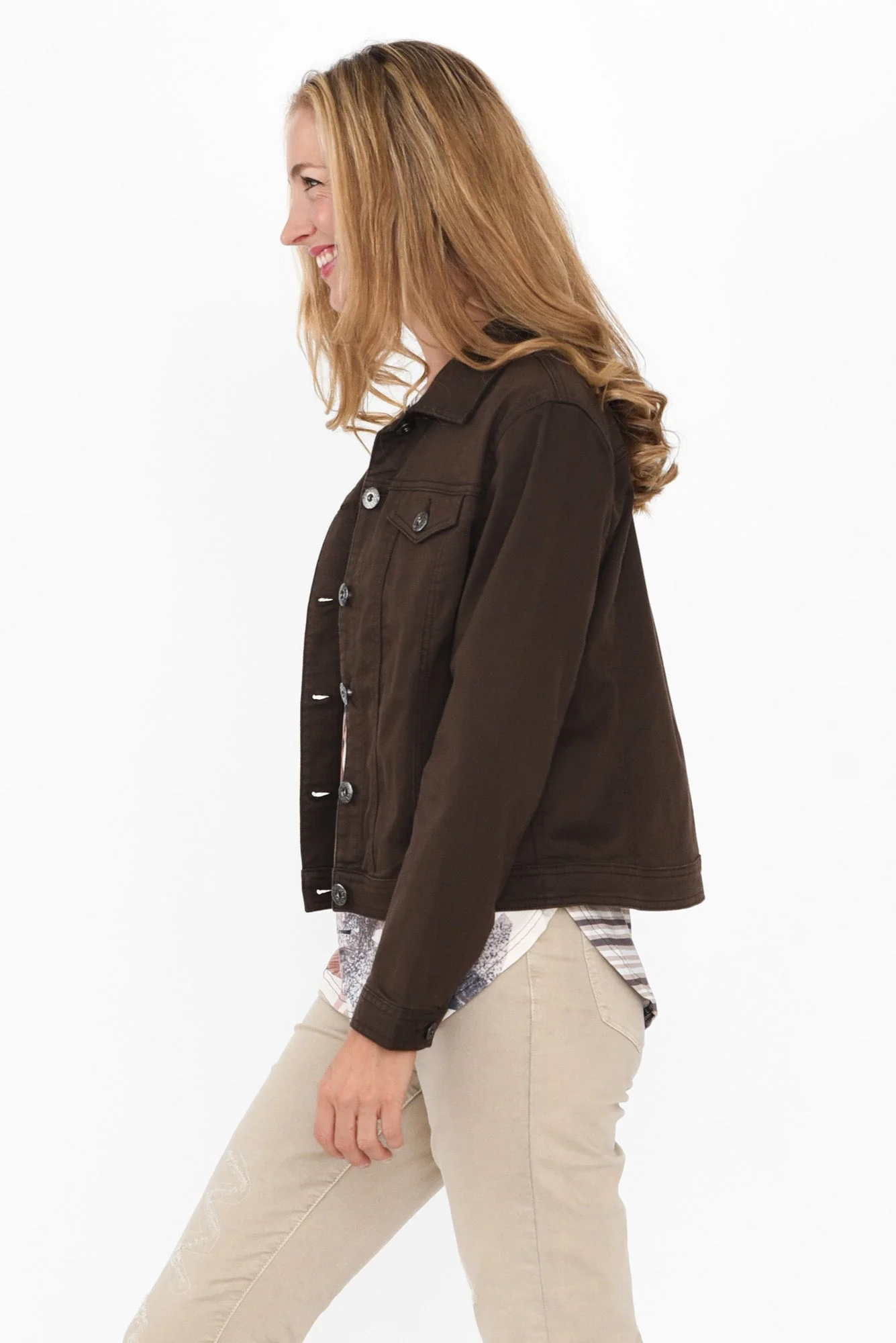 Danielle Chocolate Stretch Jean Jacket - Image 3