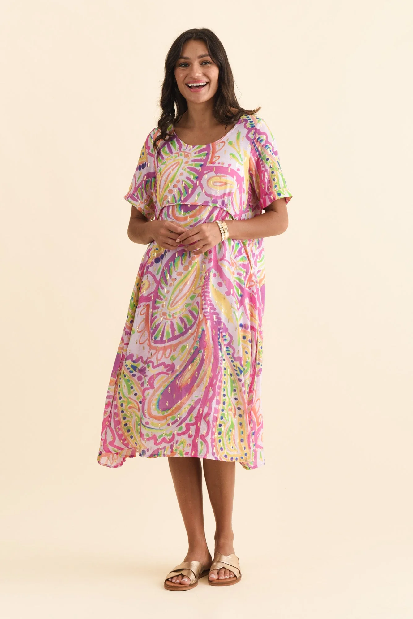 Darling Pink Abstract Foil Crescent Dress