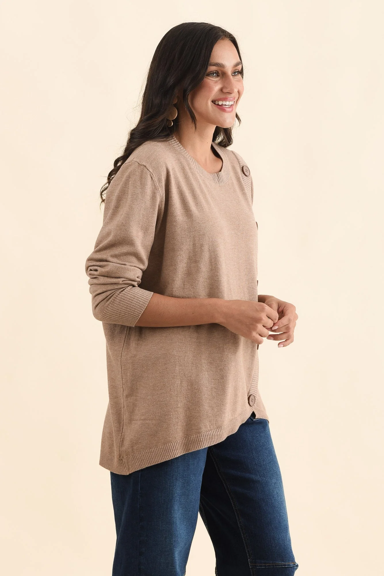 Dianne Mocha Button Knit Sweater - Image 3