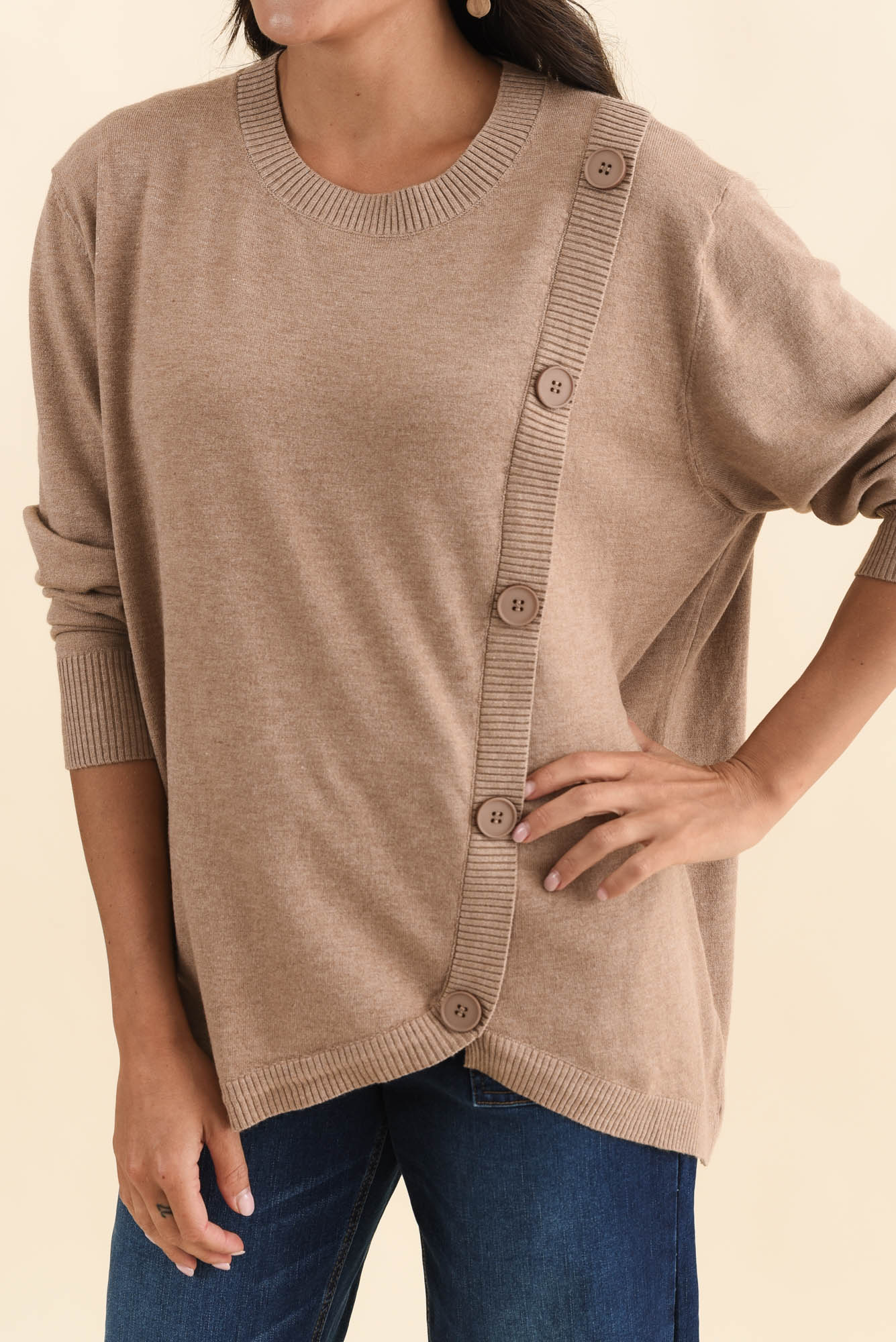 Dianne Mocha Button Knit Sweater - Image 5