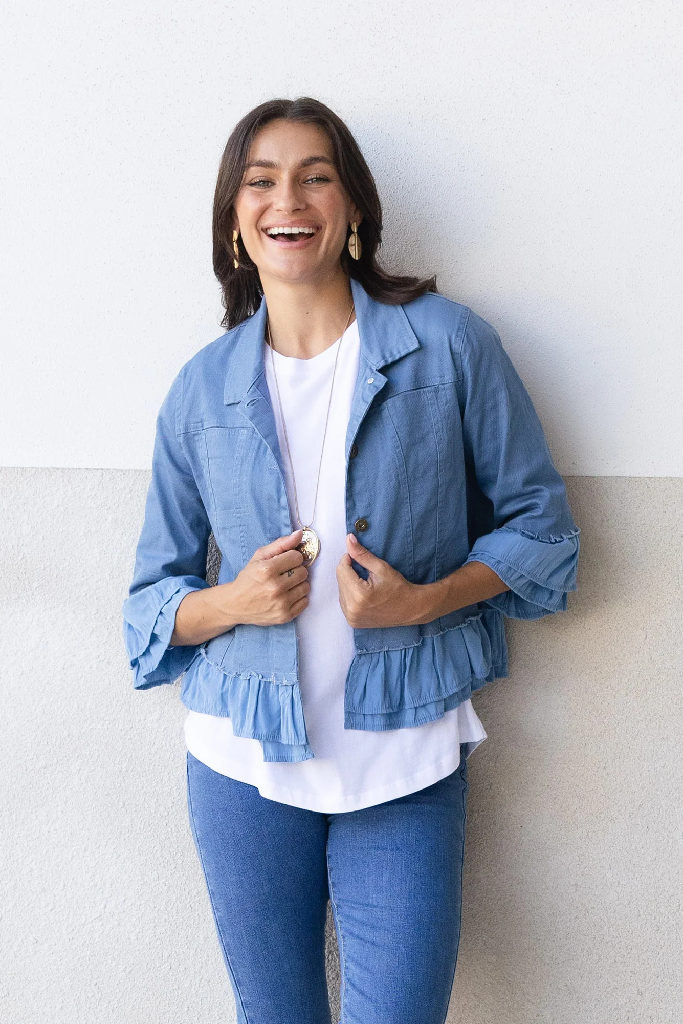 Dolores Blue Cotton Frill Jacket