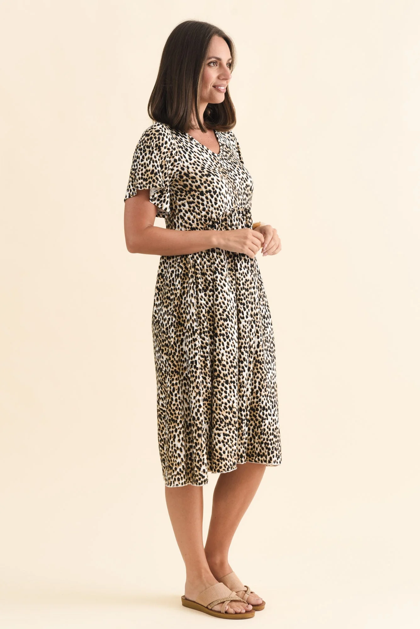 Donna Brown Cheetah Gathered Dress - Image 3