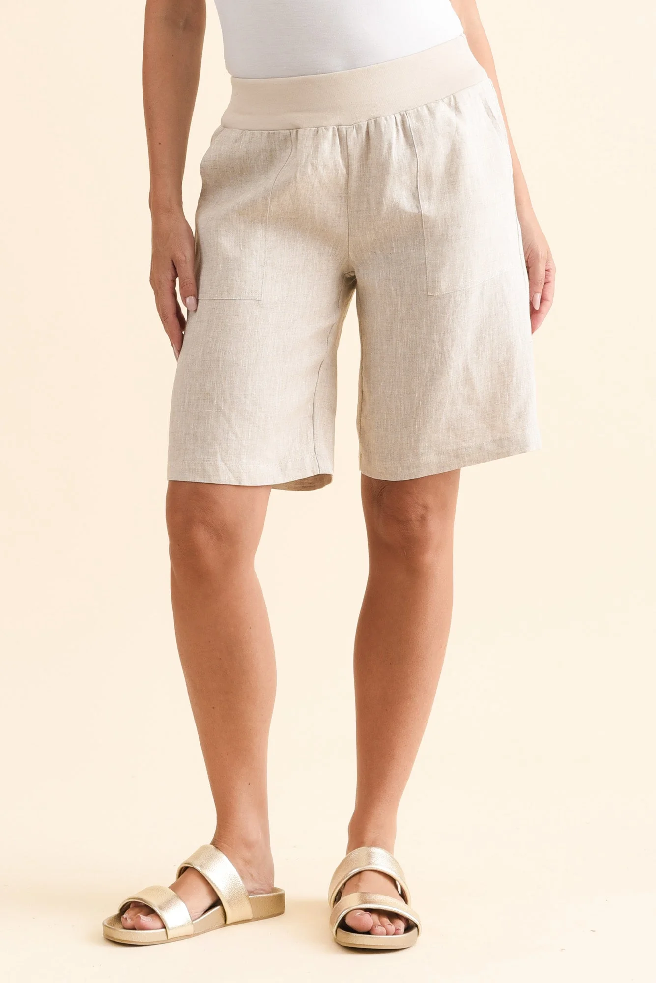 Elka Beige Linen Relaxed Shorts