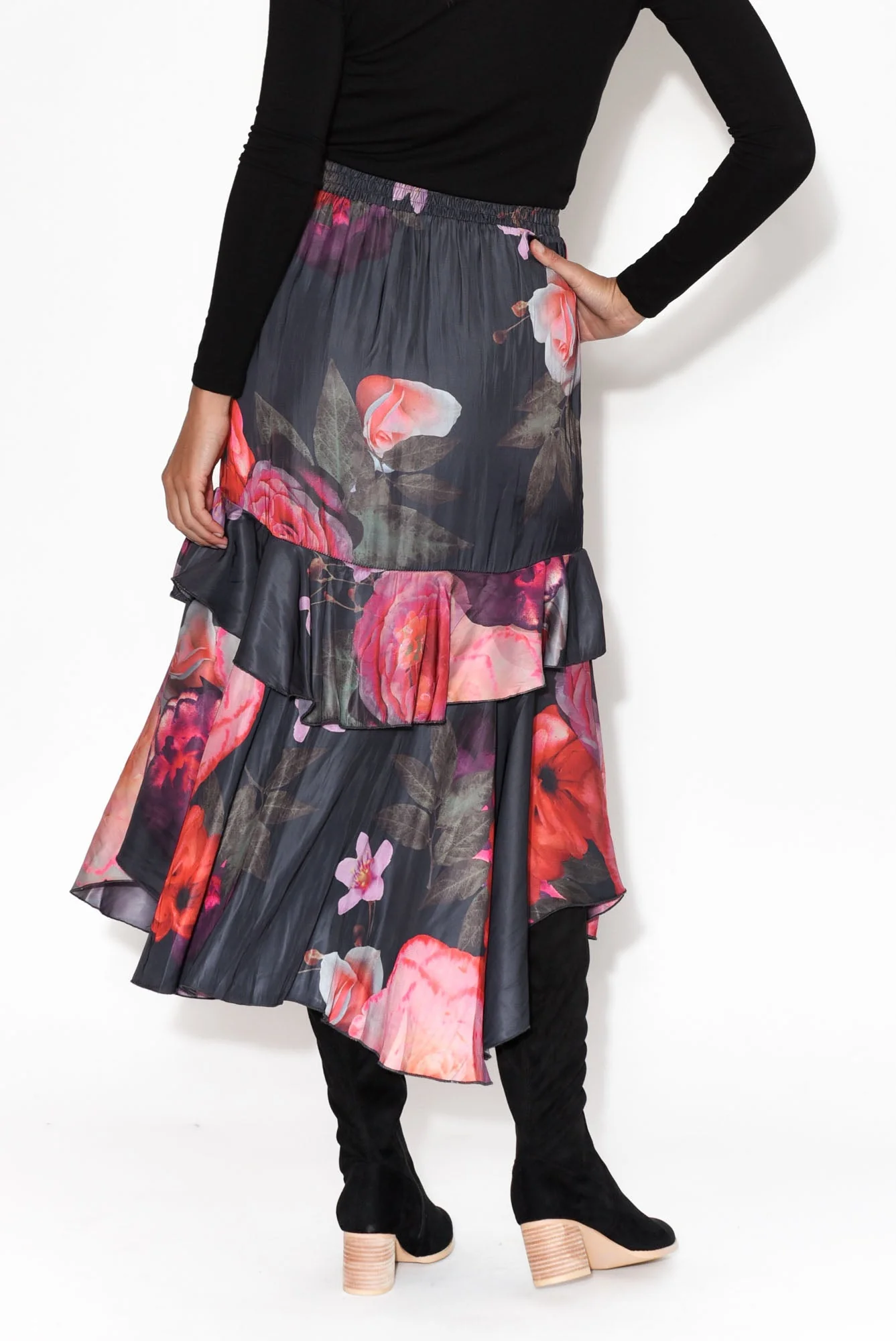 Enough Navy Floral Ruffle Skirt - Image 5
