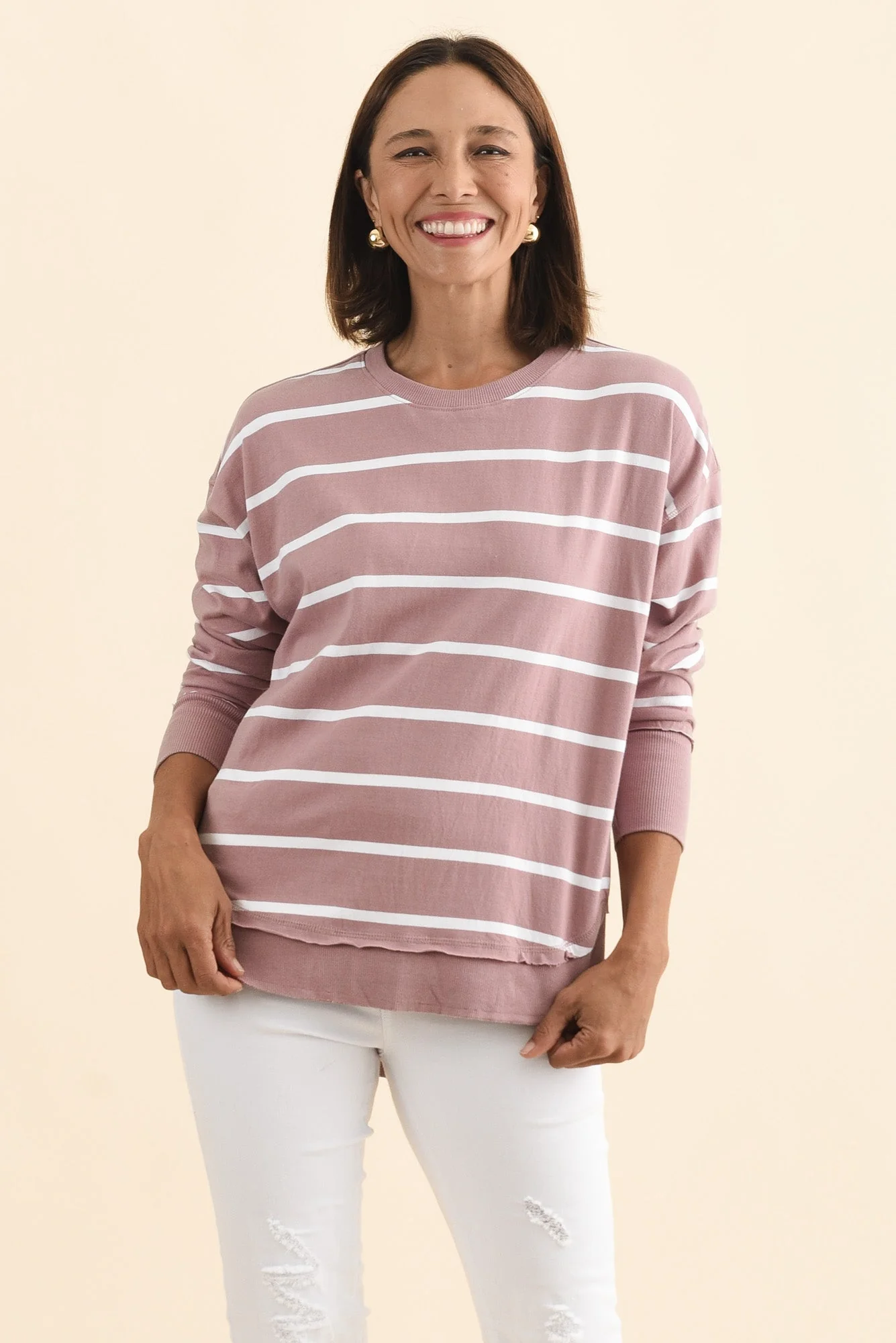 Farrah Blush Stripe Cotton Long Sleeve Top