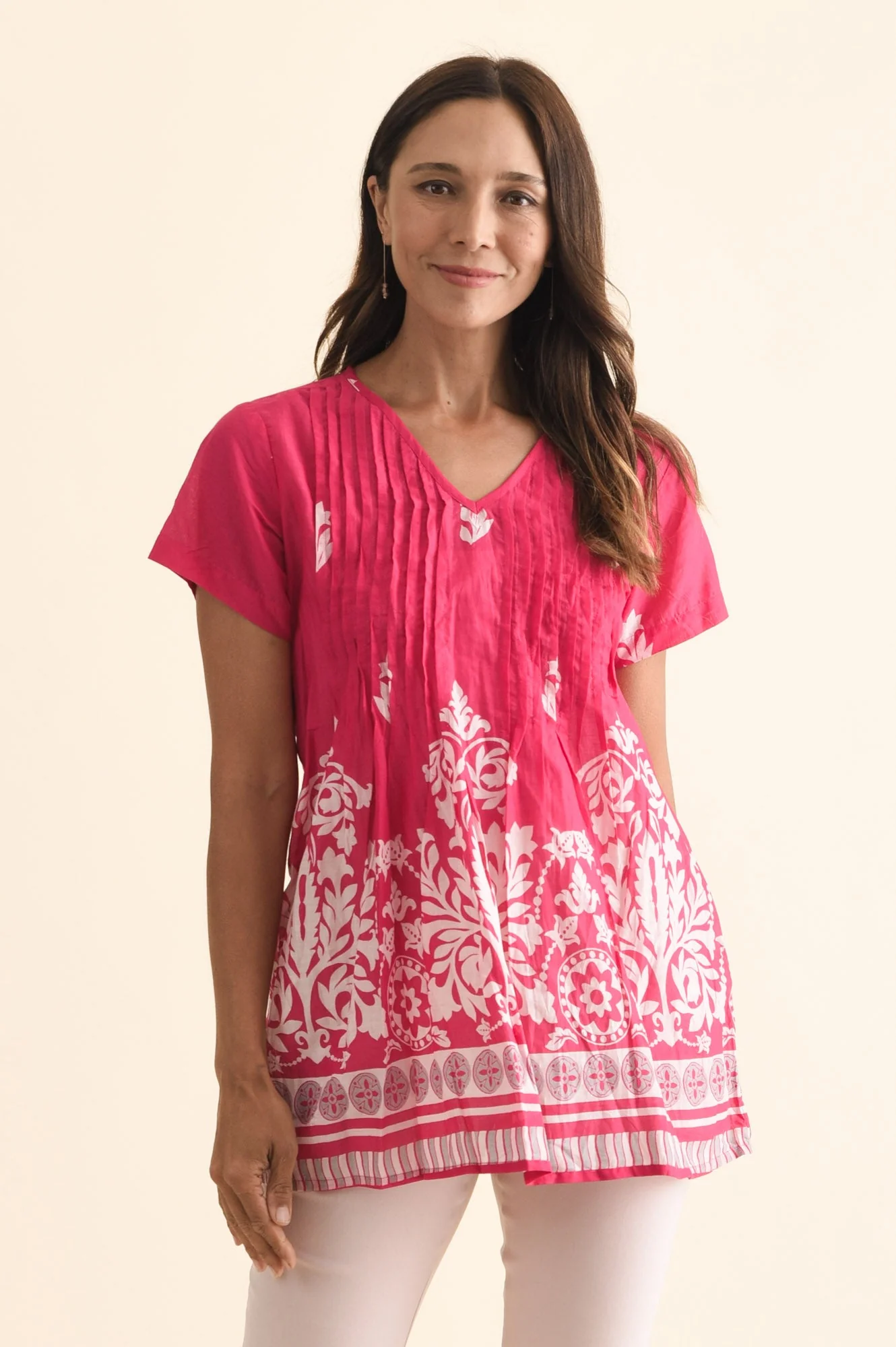 Fia Fuchsia Abstract Crinkle Cotton Top