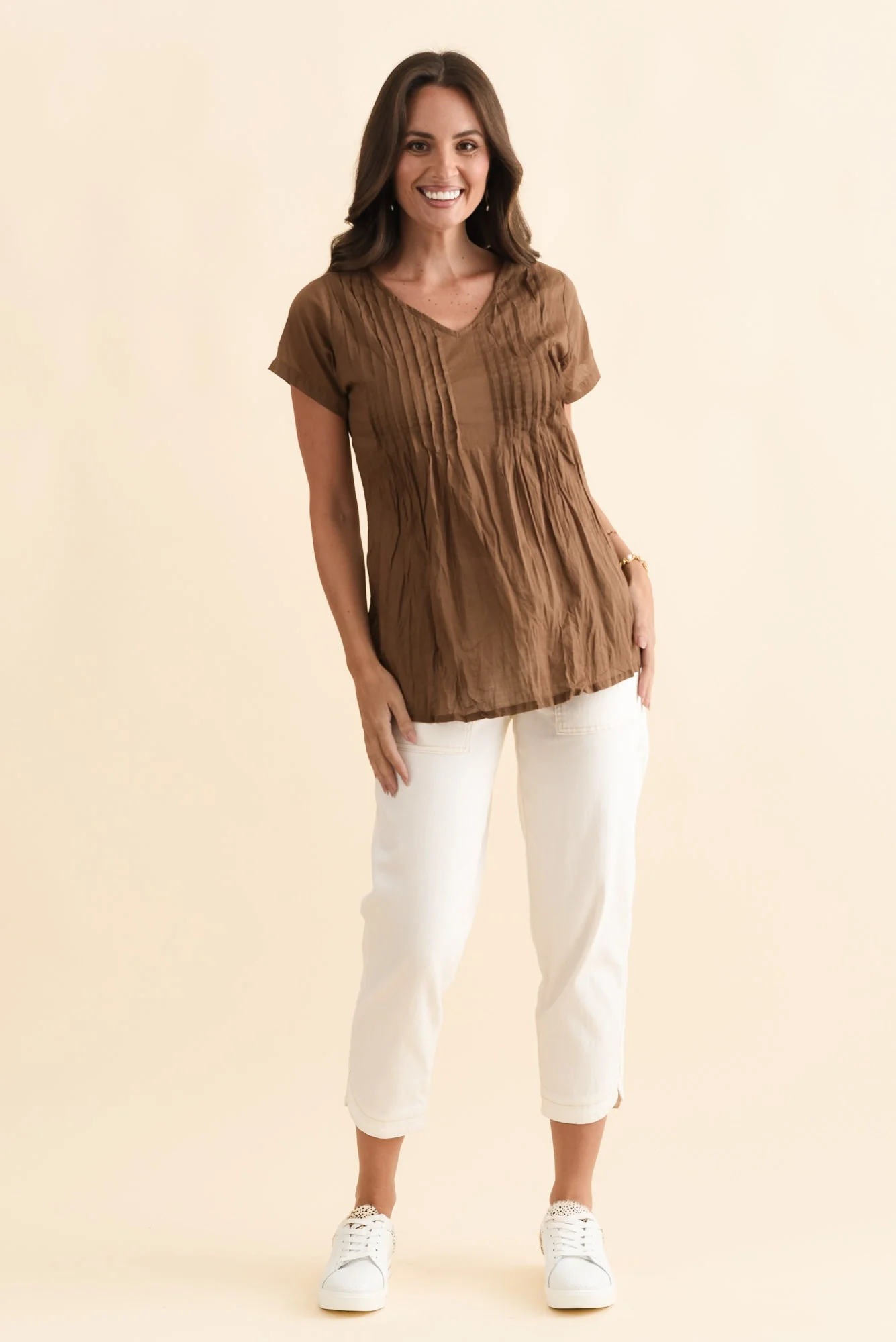 Fia Mocha Crinkle Cotton Top - Image 2