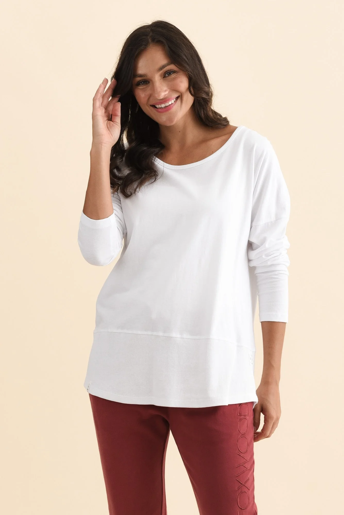 Fundamental White Cotton Rib Sleeved Top - Image 2
