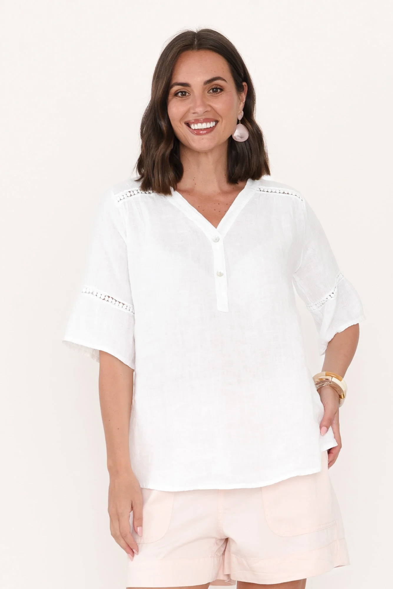 Gemma White Linen Button Top
