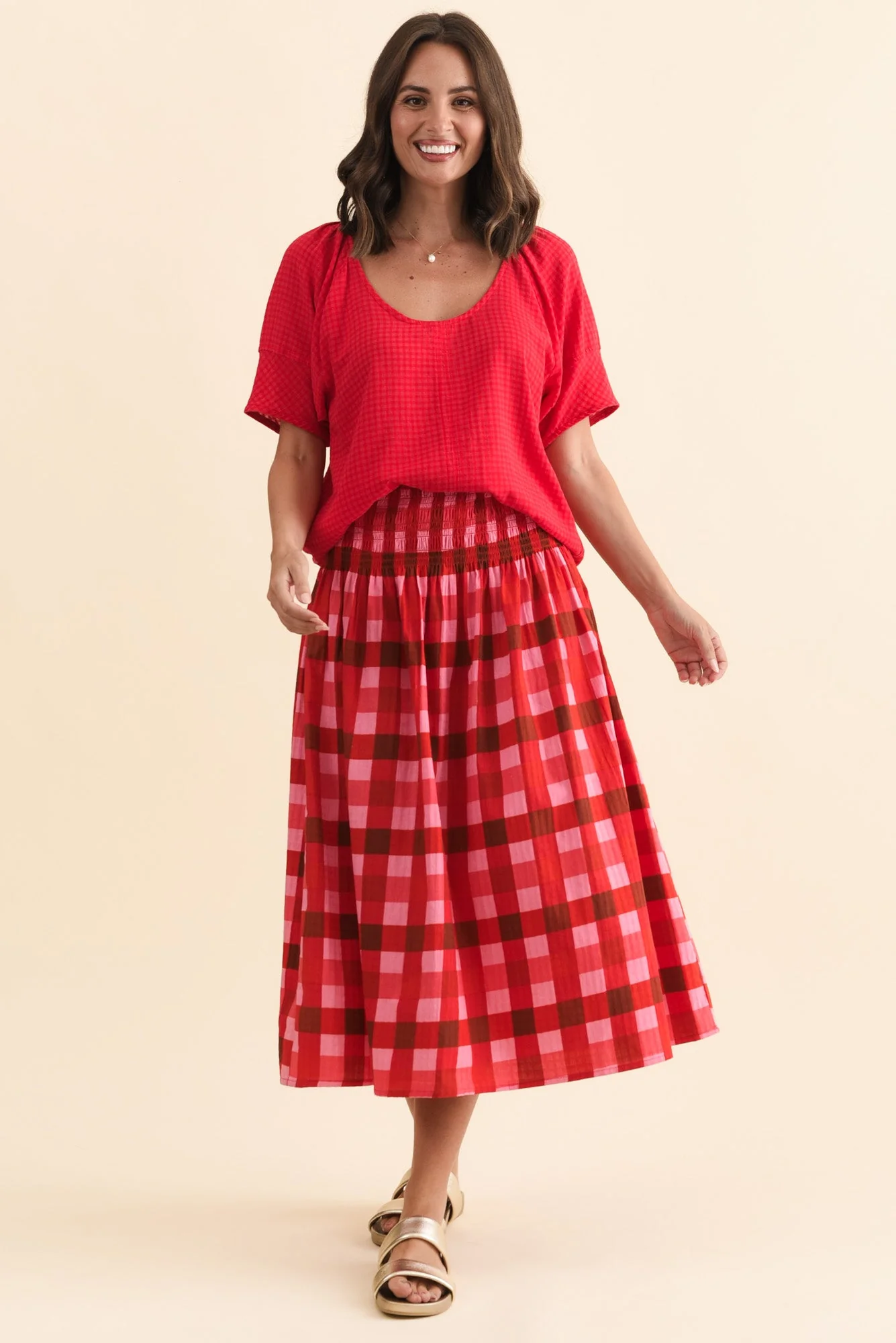 Grove Red Check Cotton Blend Top - Image 2
