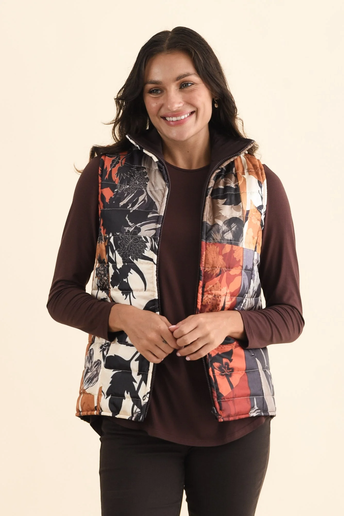 Hallen Orange Floral Puffer Vest