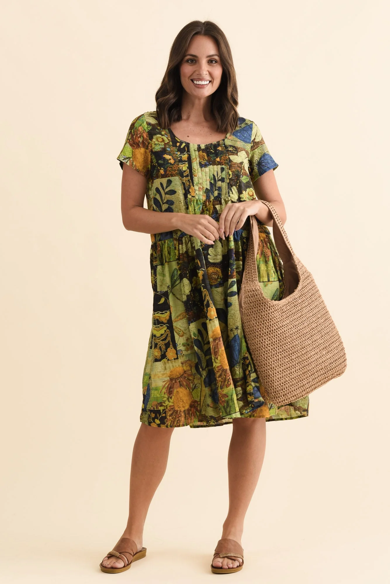Hanoi Green Botanical Cotton Blend Dress