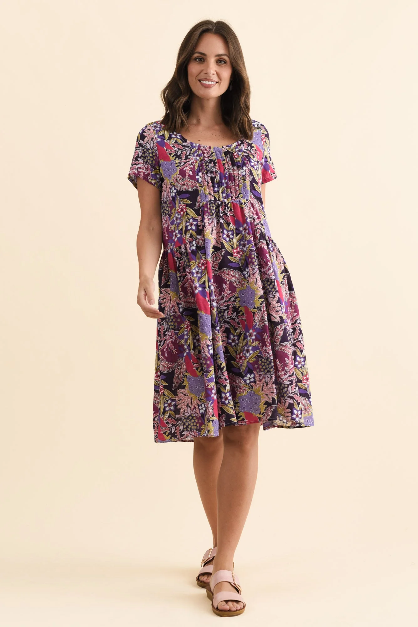 Hanoi Purple Garden Cotton Blend Dress