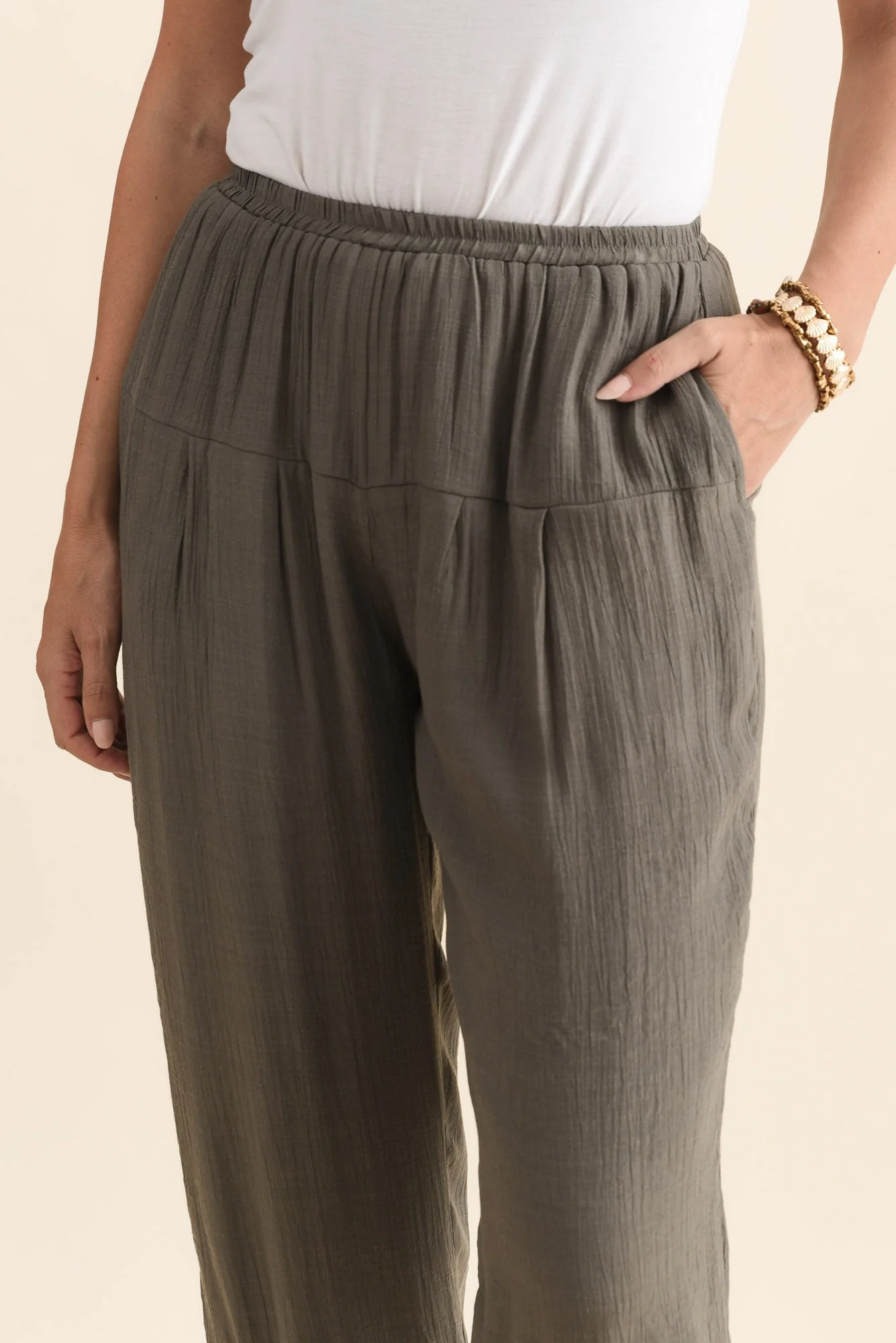 Harden Khaki Cotton Blend Pants - Image 5