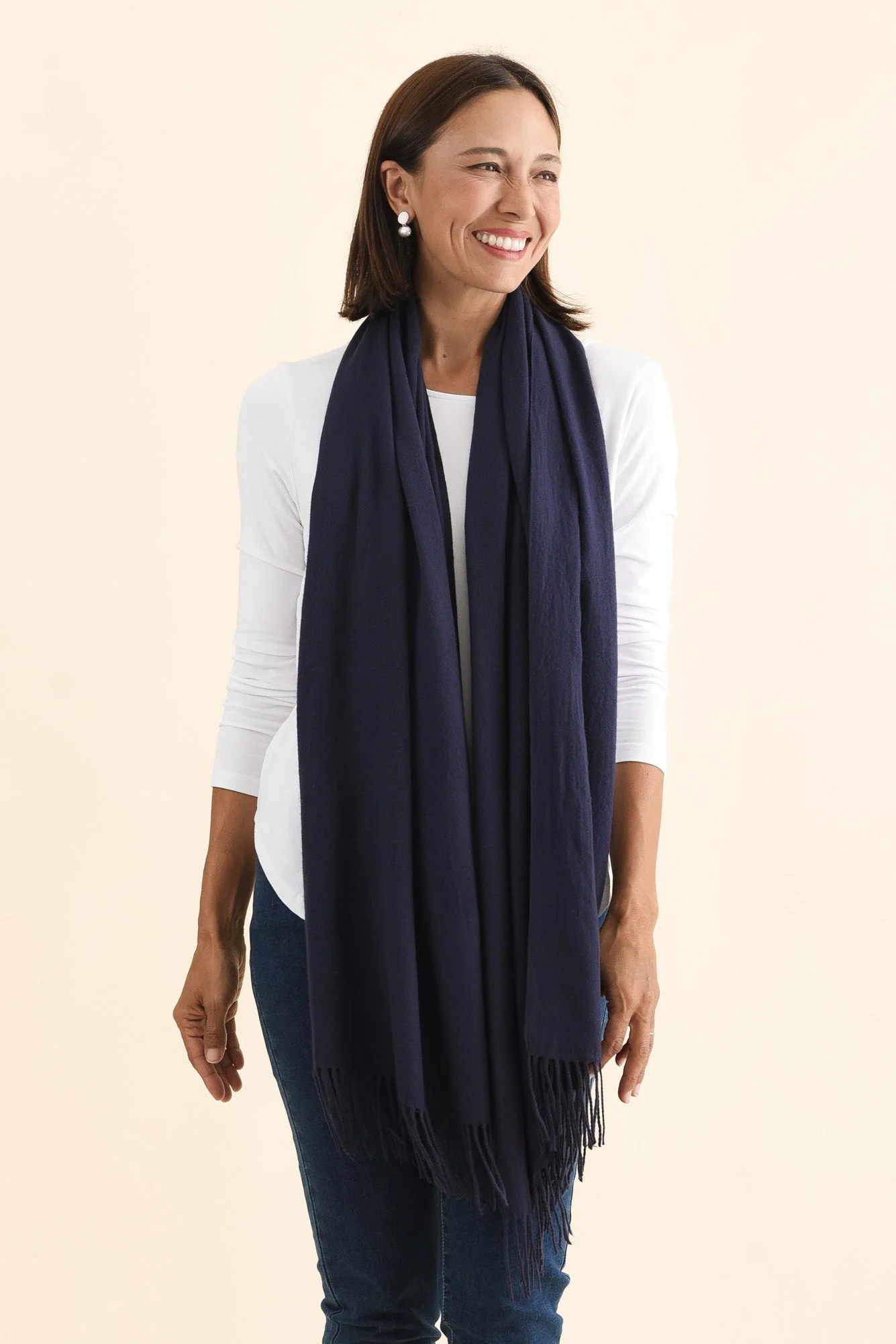 Heta Navy Cotton Pashmina Scarf - Image 2