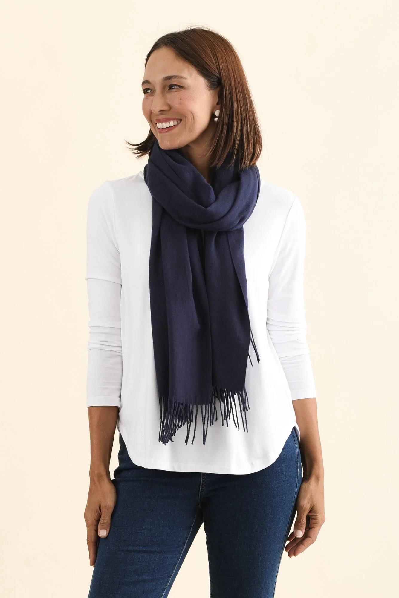 Heta Navy Cotton Pashmina Scarf - Image 3