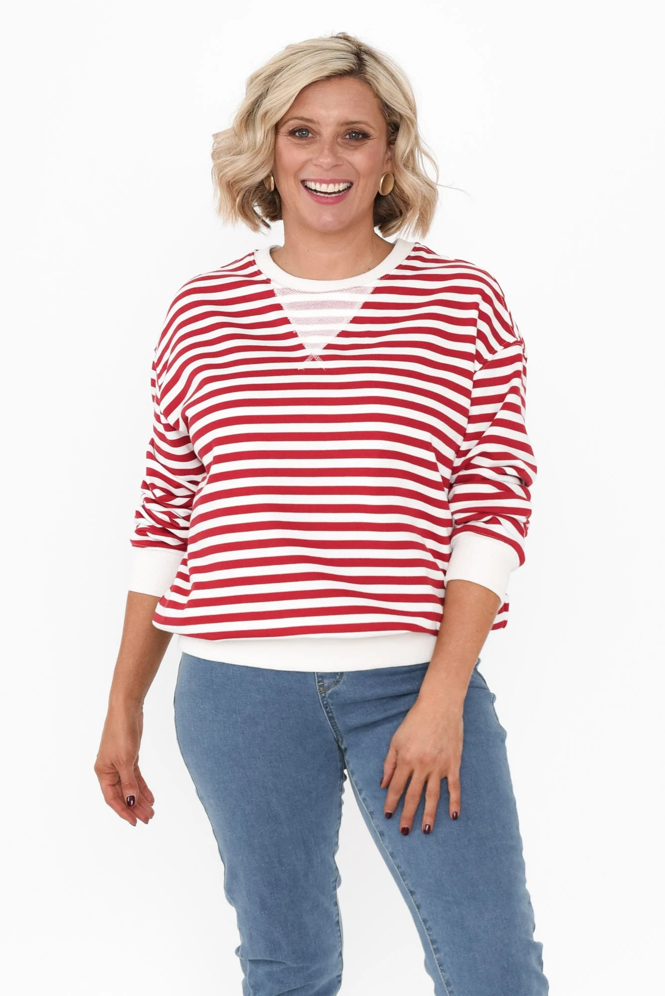 Hotham Red Stripe Cotton Sweatshirt