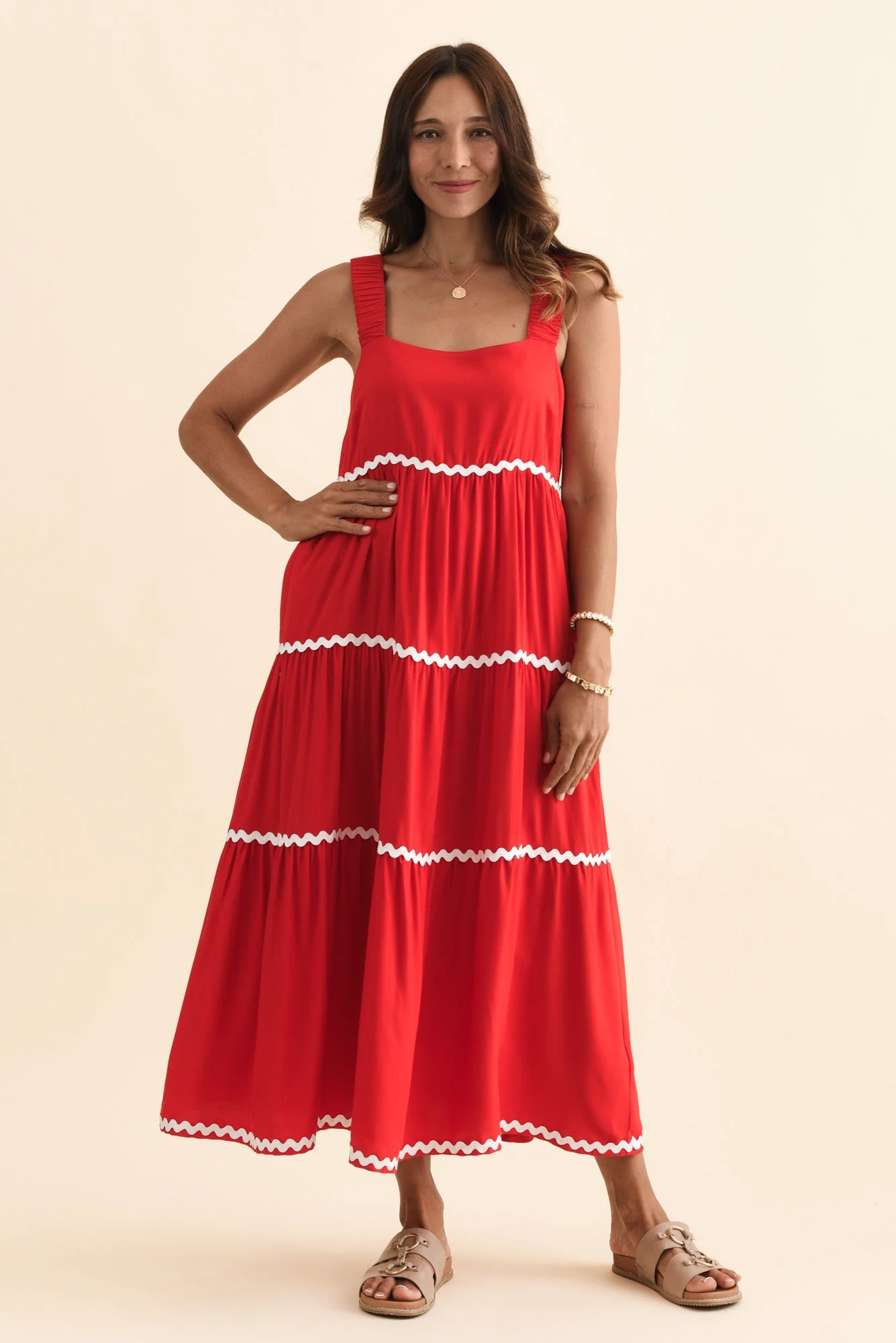 Josie Red Contrast Tier Dress