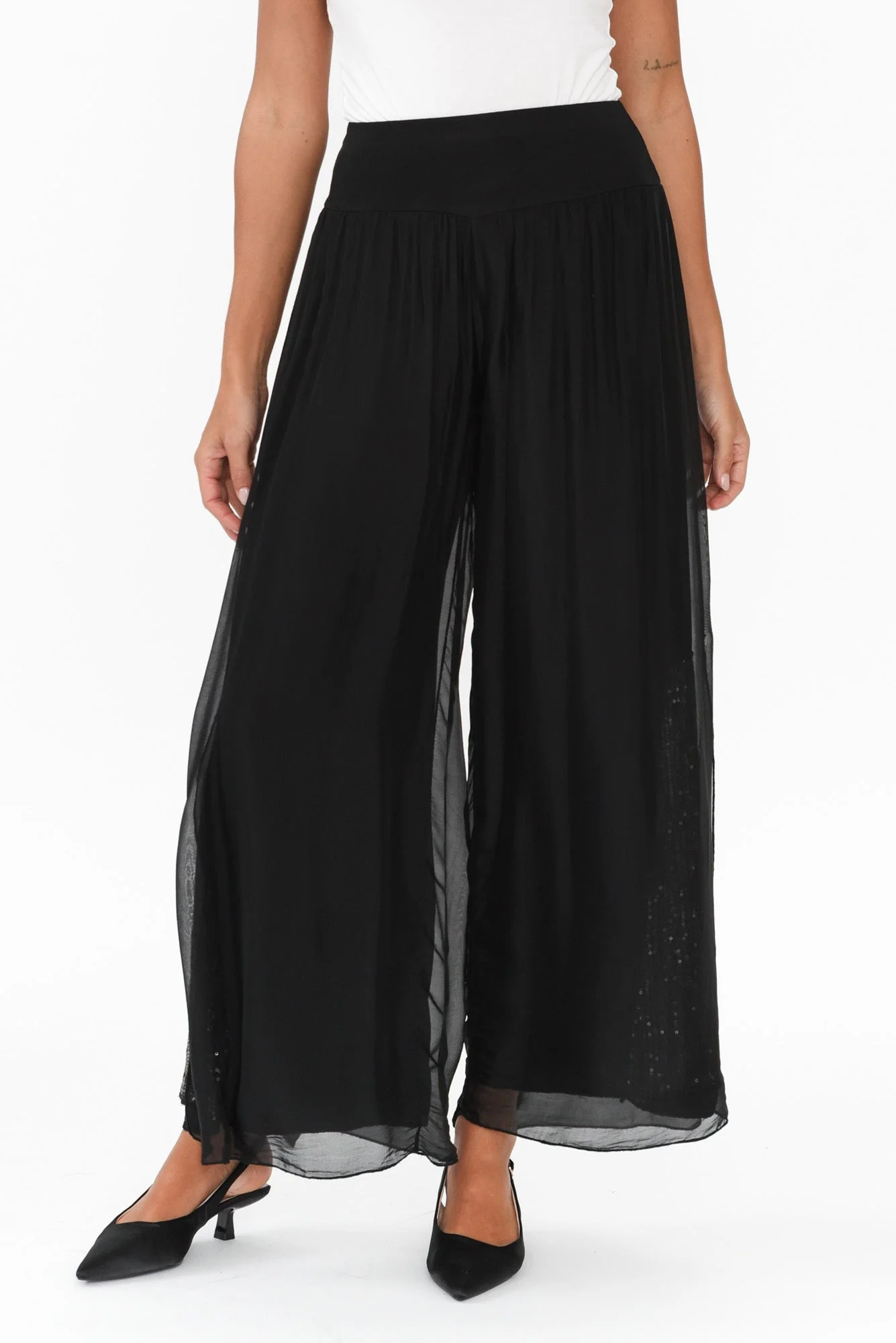 Karolina Black Silk Sequin Pants