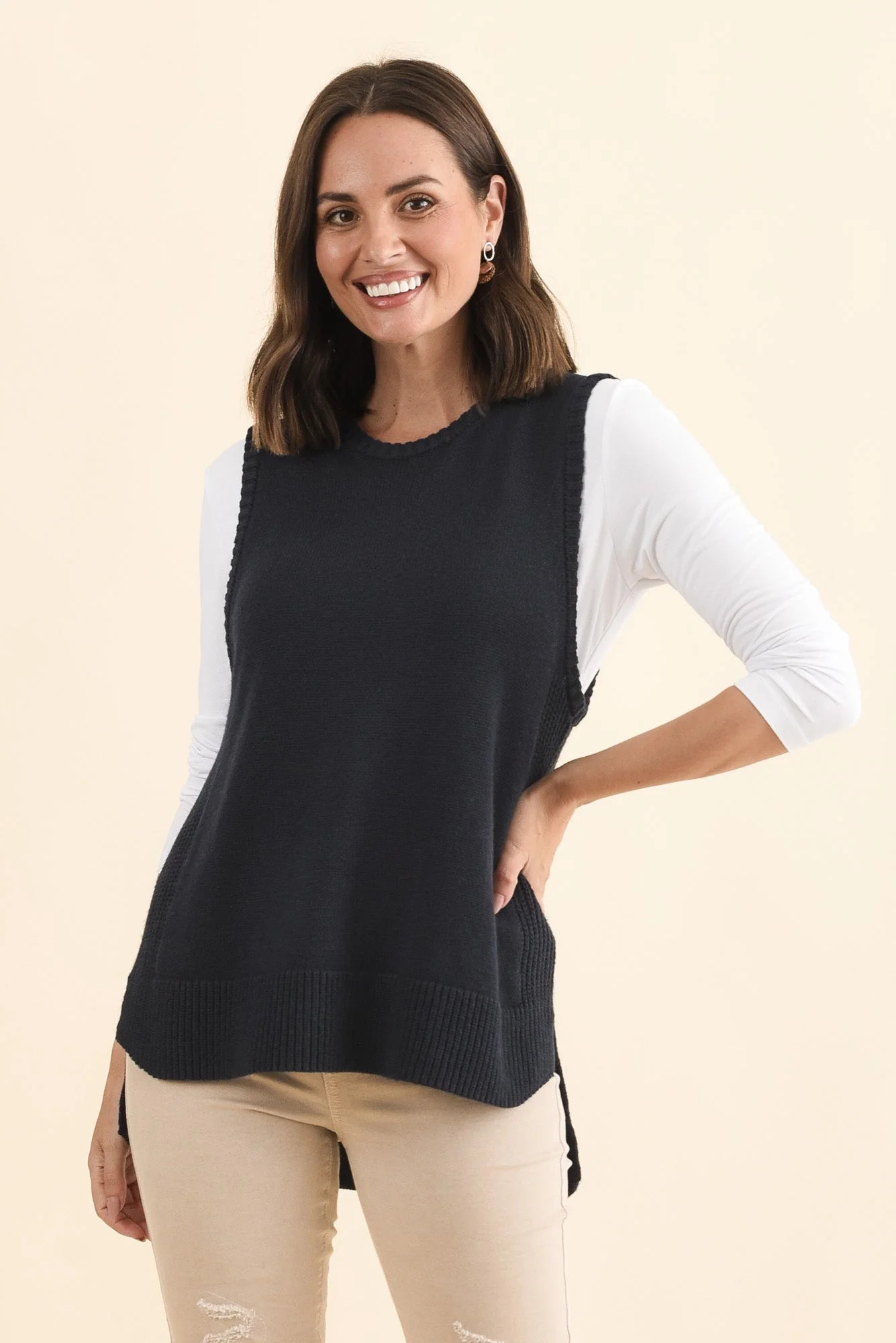 Laurell Navy Knit Crewneck Vest