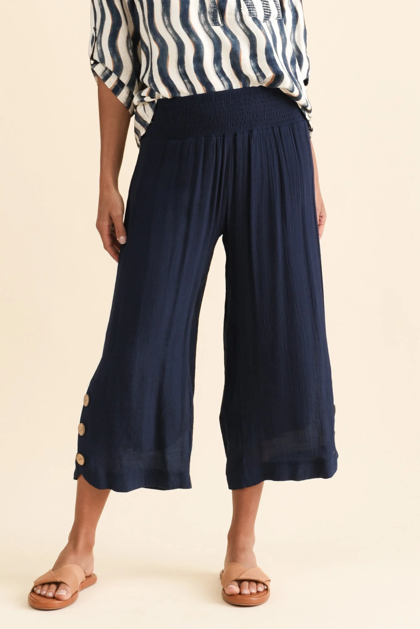 Lettie Navy Button Pants