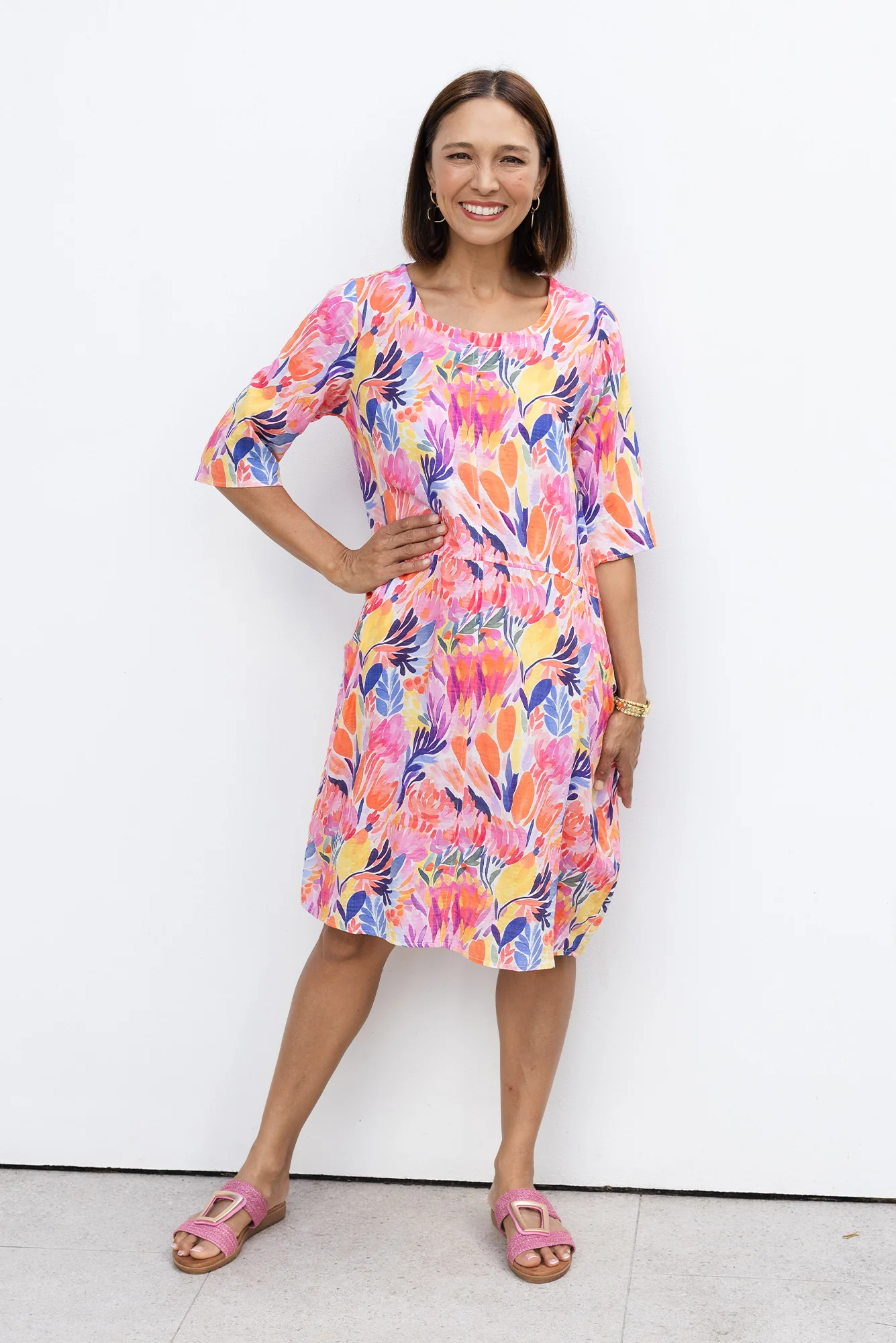 Lilibet Orange Flower Cotton Pocket Dress