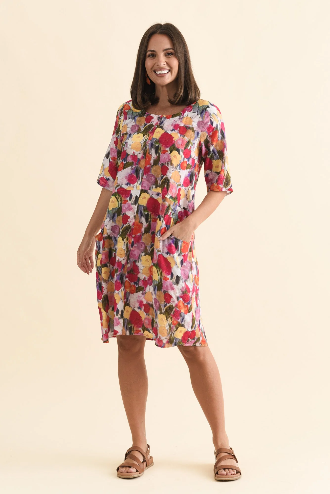 Lilibet Pink Floral Cotton Pocket Dress